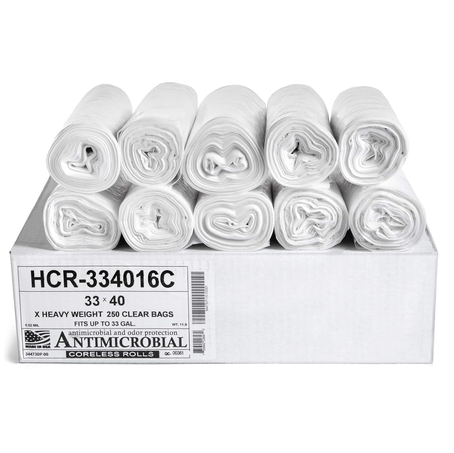 Aluf Plastics HCR-334016C 33 Gallon Clear Trash Bags (250 Count) - 33" x 40" - 16 Micron Equivalent High Density Value Garbage Bags for Bathroom, Office, Industrial, Commercial, Janitorial, Municipal,