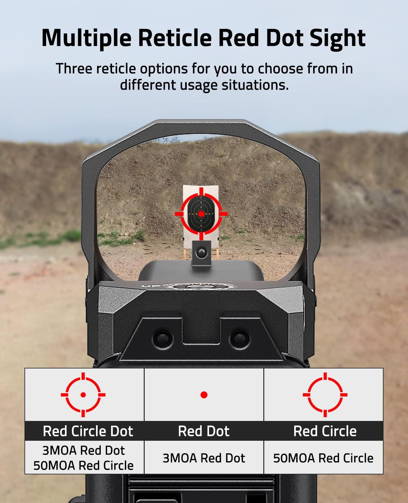 CVLIFE WolfCovert X S01 Competition Multiple Reticle Red Dot, 3 MOA Dot & 50 MOA Circle Optic, 28mm Large Len, Motion Awake Red Dot for RMR, Open Reflex Optic with Adapter Plate for MOS & Picatinny., view 3