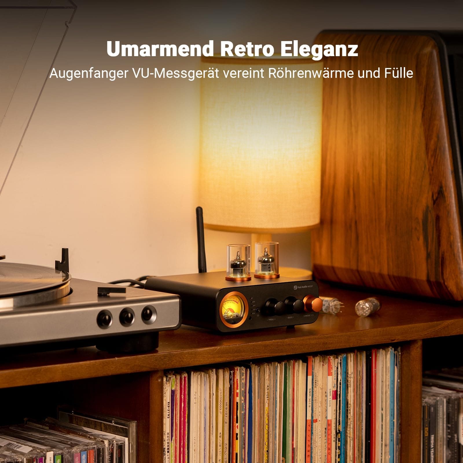 Fosi Audio MC331 Röhrenvollverstärker mit DAC, 2 Kanal Heim Stereo Audio Verstärker für HiFi Regallautsprecher/3,5mm Kopfhörer, Retro VU-Messer Vorverstärker mit Bluetooth und USB/Opt/Coax/RCA, view 5