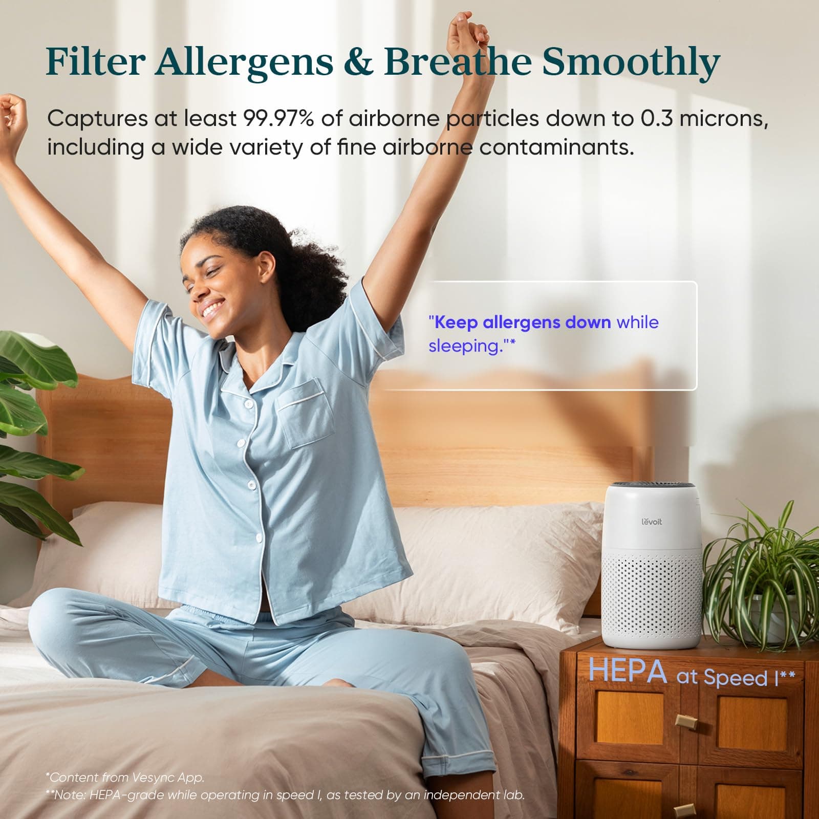 LEVOIT Air Purifiers for Bedroom Home Dorm, AHAM VERIFIDE, 3-in-1 Filter Cleaner With Aroma Pad, Filters Smoke, Allergens, Pet Dander, Odor, Dust, Office, Desktop, Core Mini-P, White, view 2