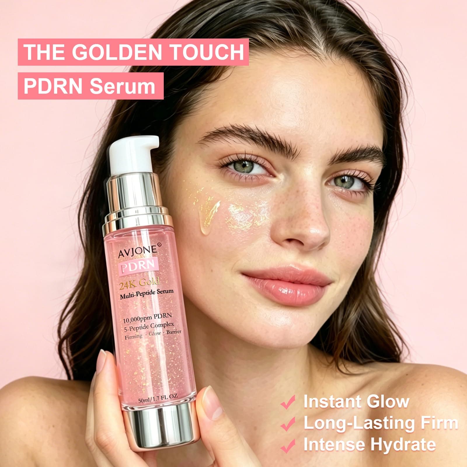 AVJONE PDRN Pink Peptide Serum with Salmon DNA 10,000ppm & 24K Gold, Skin Glow Serum with 5-Peptide Complex, For Fine Lines, Dullness & Firmness, 1.7 fl.oz., view 2