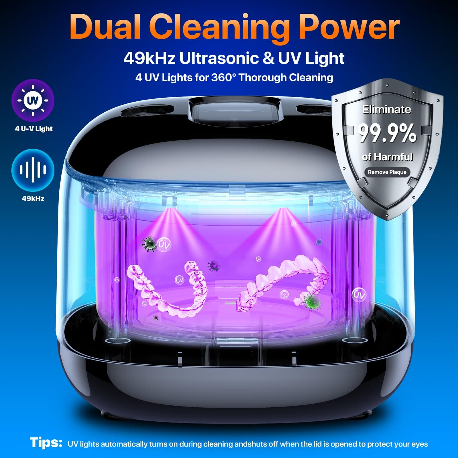Ultrasonic Retainer Cleaner Machine, 49KHz 220ML Dental Cleaning Pod with Digital Timer, Deep Cleaning Ultrasonic Dentures Cleaner for Night Guards, Braces, Aligner, Toothbrush, Jewelry Black, view 2