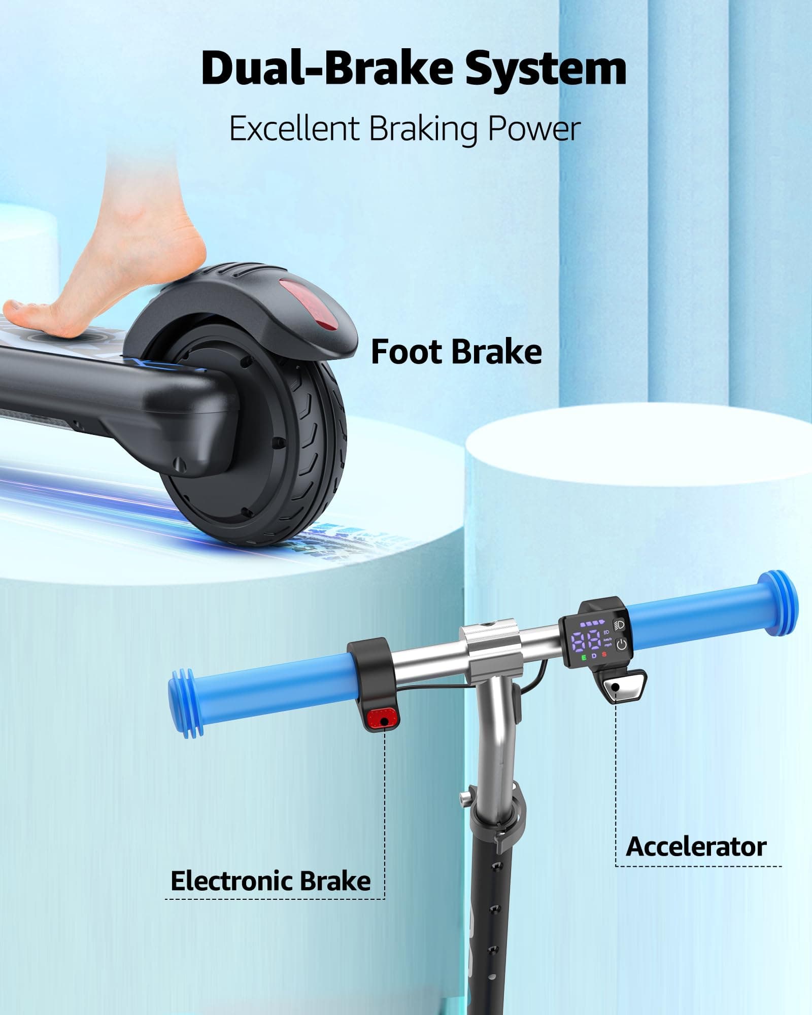 Gyroor Electric Scooter for Kids, E-Throttle 150W Motor LED Display, H30Max-Blue, view 3