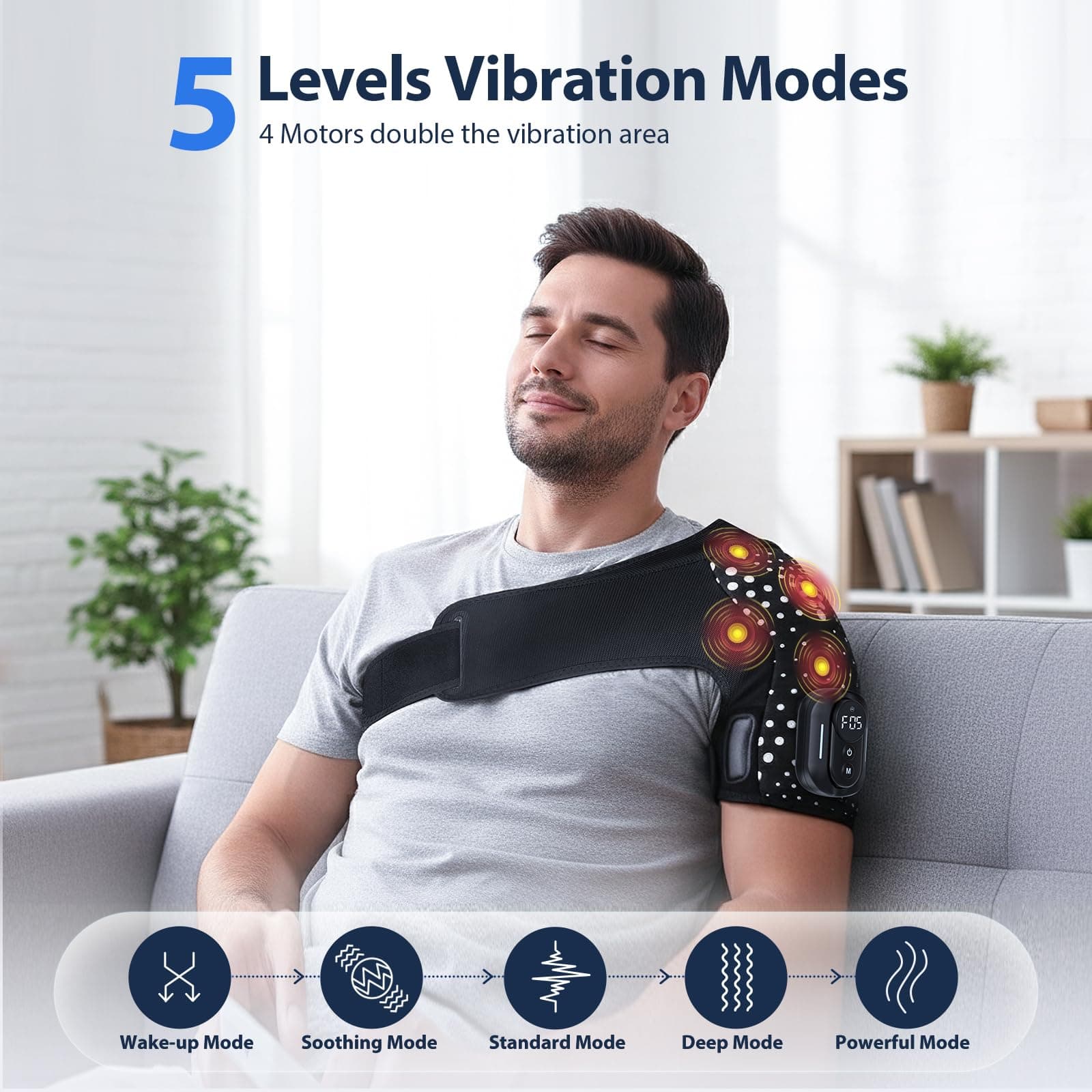 Cordless Shoulder Heating Pad Detachable Remote 5 Heat & Vibration Modes, view 3