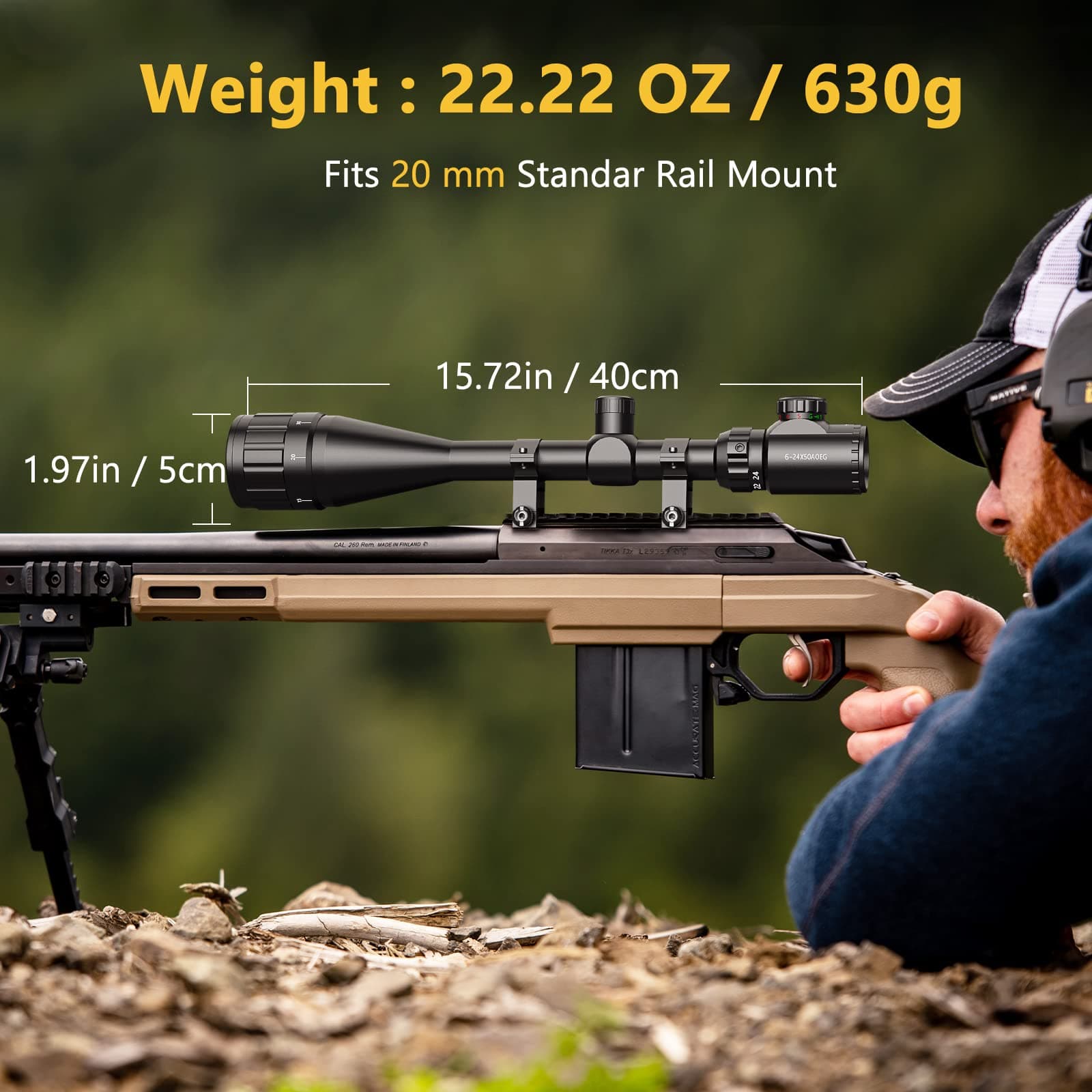 CVLIFE Hunting Rifle Scope 6-24x50 AOE Red and Green Illuminated Gun Scope with Free Mount, view 6