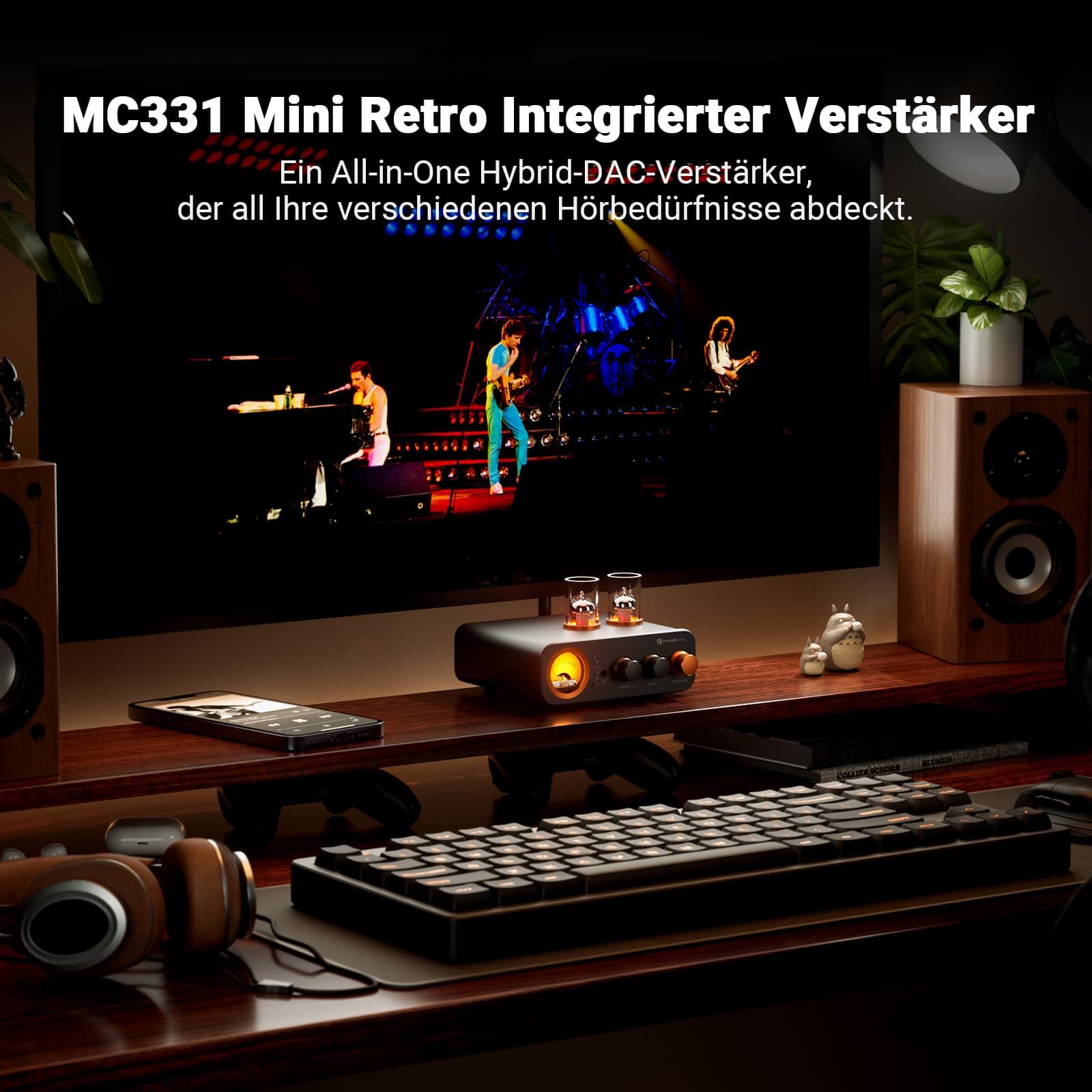 Fosi Audio MC331 Röhrenvollverstärker mit DAC, 2 Kanal Heim Stereo Audio Verstärker für HiFi Regallautsprecher/3,5mm Kopfhörer, Retro VU-Messer Vorverstärker mit Bluetooth und USB/Opt/Coax/RCA, view 2
