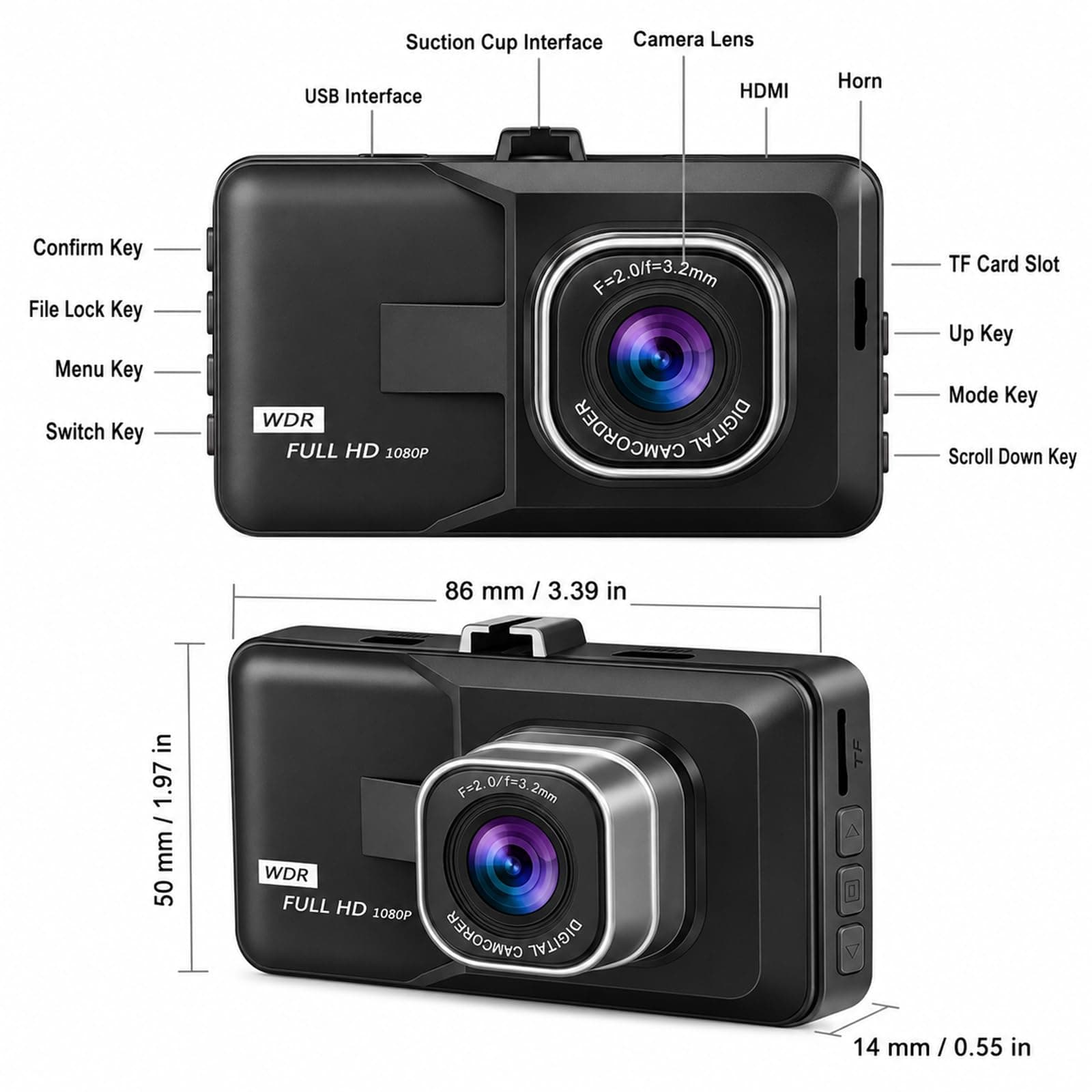 3-inch 1080p High-Definition Dash cam for Cars, 24 Hour Recording, 170° Large Wide-Angle,Super Night Vision, G-Sensor Parking Monitoring Loop Video Motion Detection, view 7