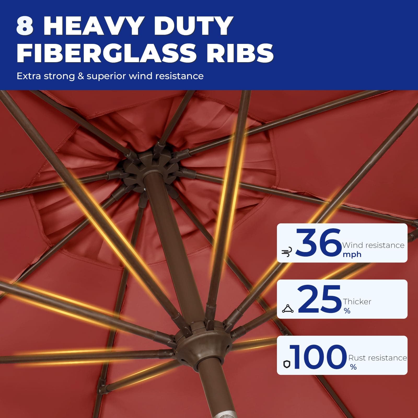 BRIOPAWS 9FT-Patio-Umbrella w/Push Button Tilt & Crank | Red, view 5