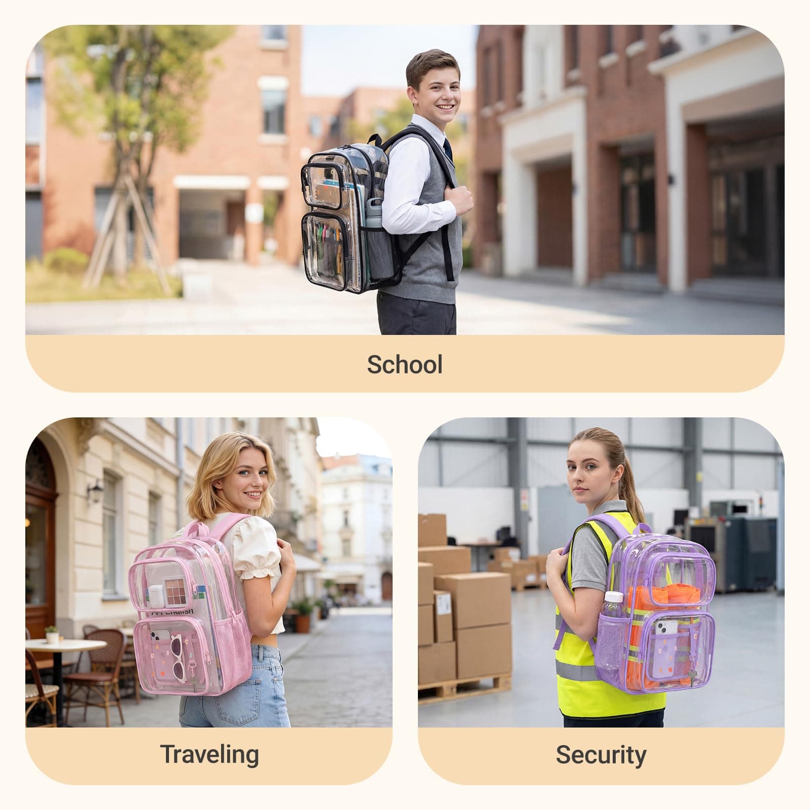 mommore Clear Backpack Set 17" Heavy Duty PVC Bookbag for School, view 8