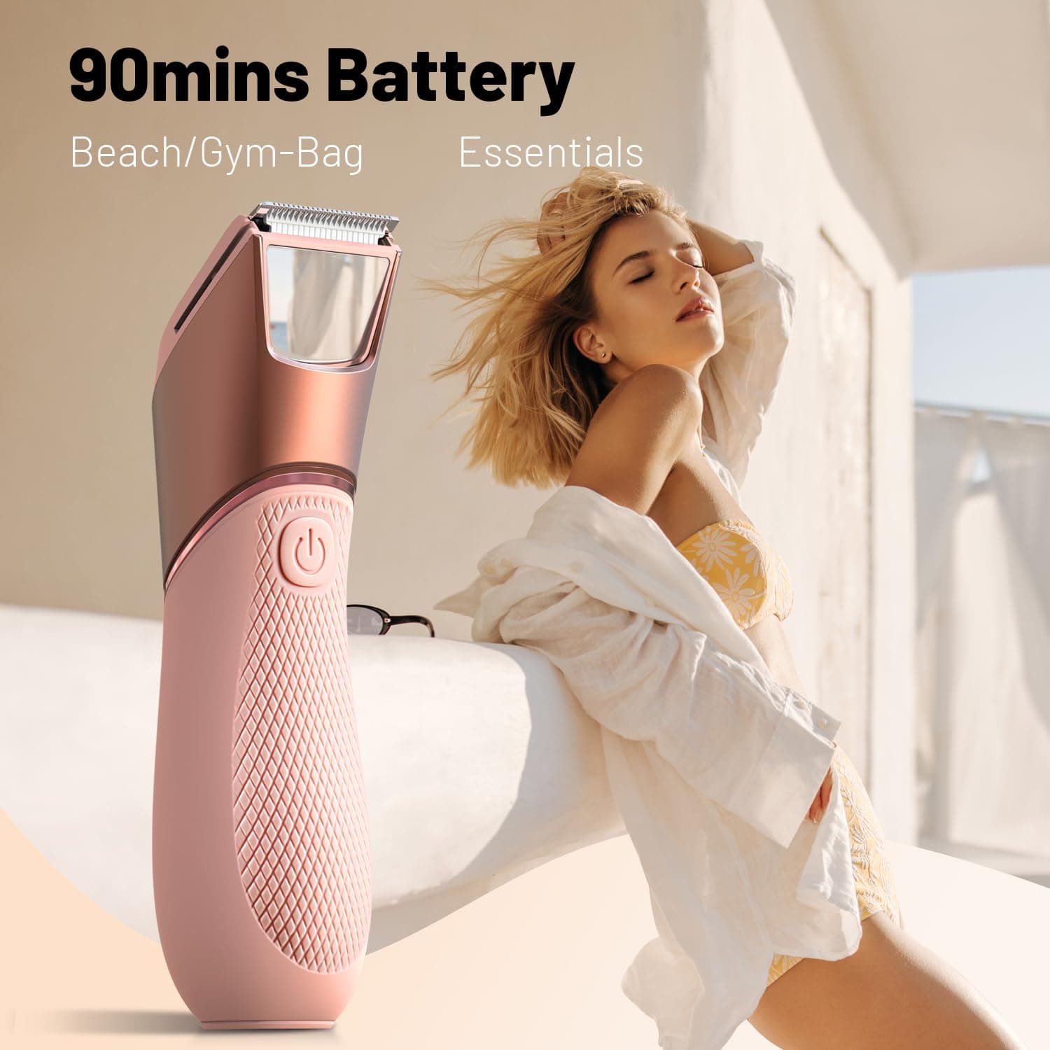 Rechargeable Bikini Trimmer for Women:Body Groomer with Mirror & LED Light for Shower Travel - IPX7 Waterproof Pubic Hair Razor, Ceramic Blades, Electric Shaver - Baby Pink, view 3