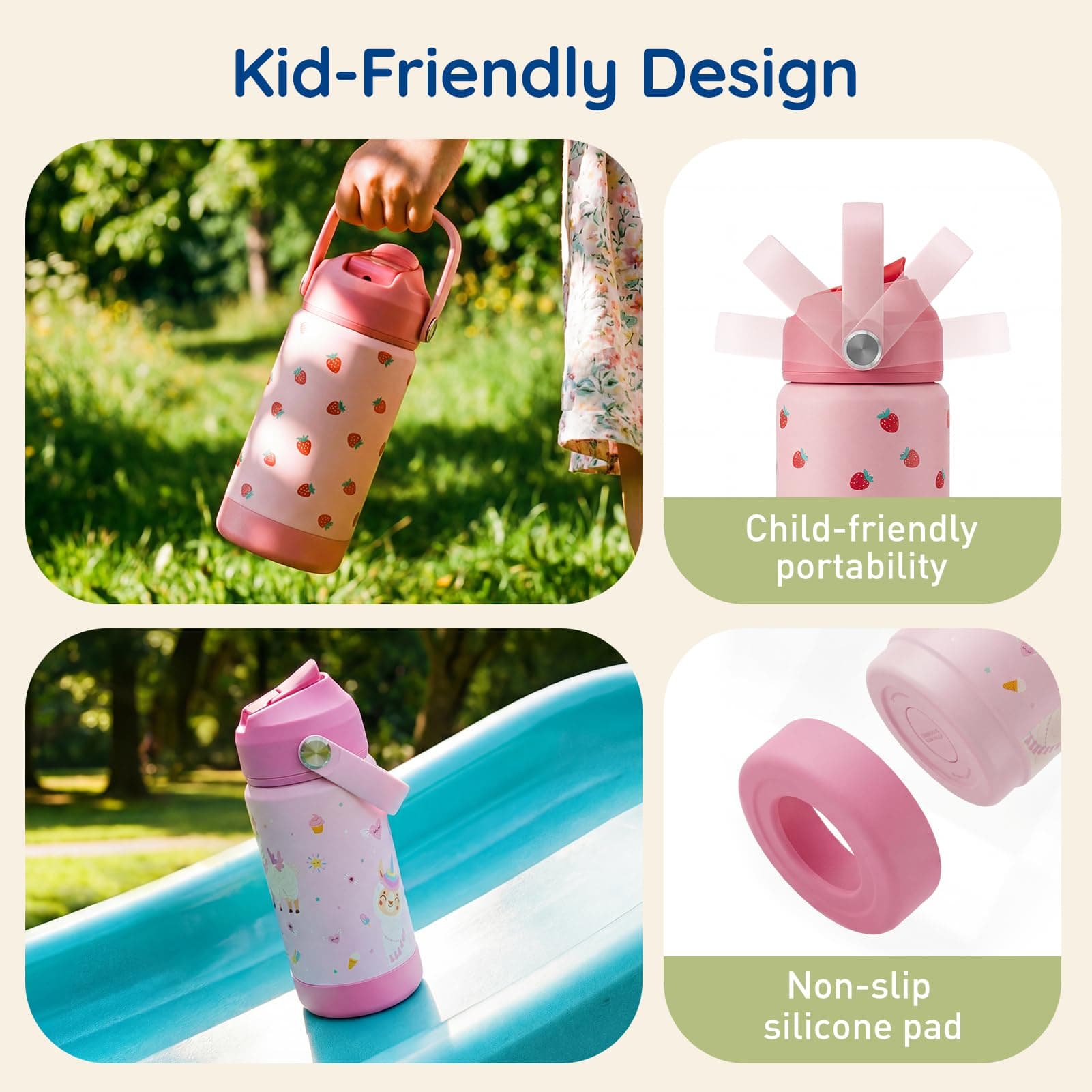 Mommore Kids Insulated Water Bottle with Soft Rubber Handle, 12oz Stainless Steel Thermos with Straw Lid, Leak Proof, Easy to Clean Design, Vacuum Small Canteen for School Boys Girls, Universe-1 Pc, view 4