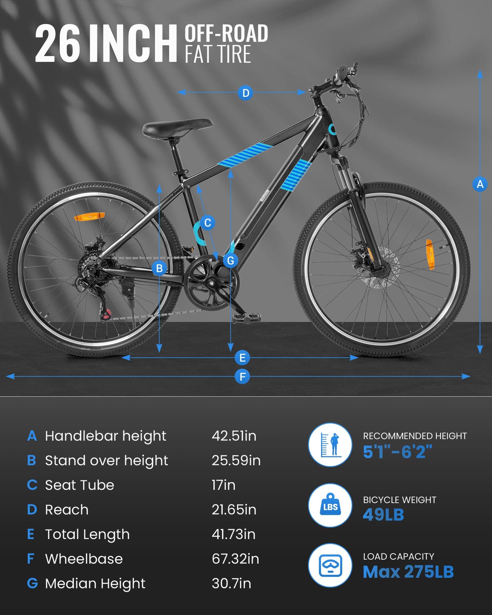 MULTIJOY EB262 Electric Bike for Adults,High-Power 350W (Peak 450W) Motor, 36V Built-in Invisible Removable Battery,Front Fork Suspension, 26" Electric Mountain Bike with UL Certified 7-Speed, view 7
