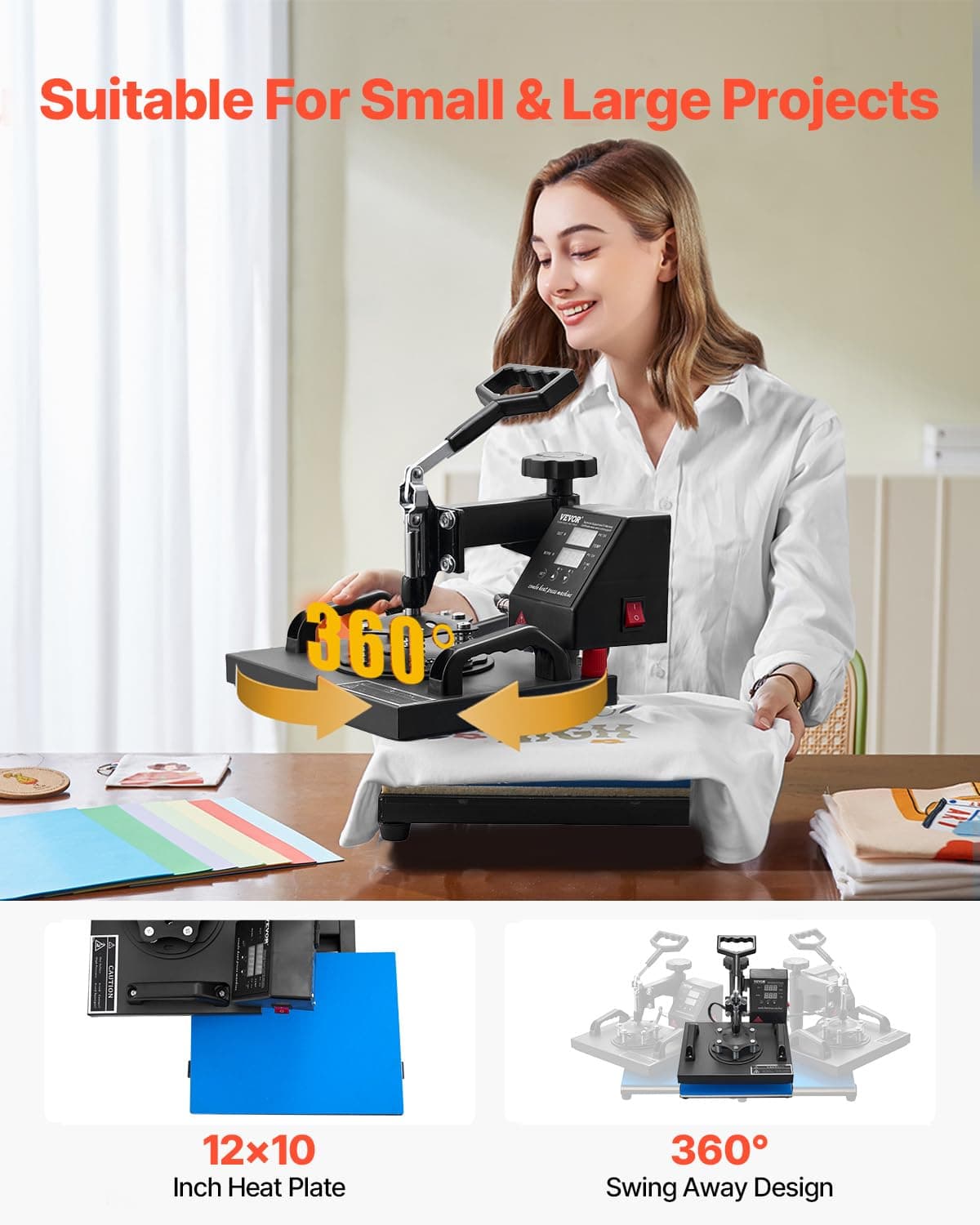 VEVOR Heat Press, 12x10in Heat Press Machine, Clamshell Sublimation Transfer Printer Fast Heat-up, Digital Precise Temperature Control, Vinyl Heat Press for T-Shirts Bags Garments Mats Puzzles, 650W, view 4