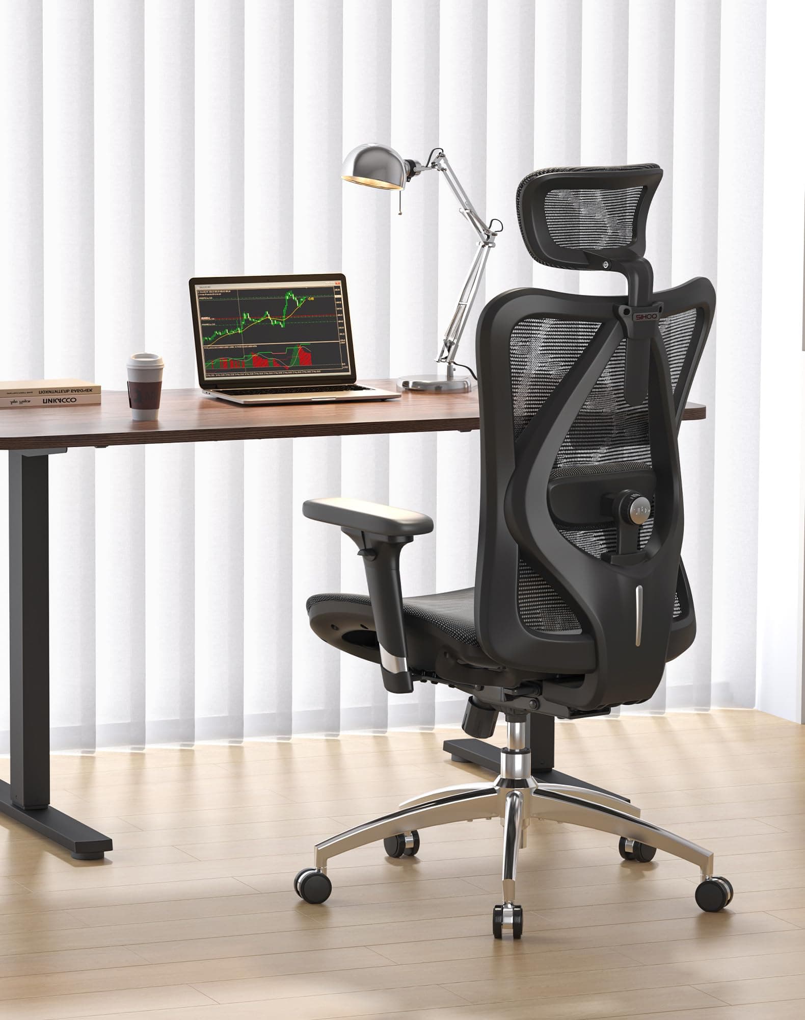 SIHOO M57 Ergonomic Office Chair, Mesh Back Desk Chair with 3D Armrests, view 2
