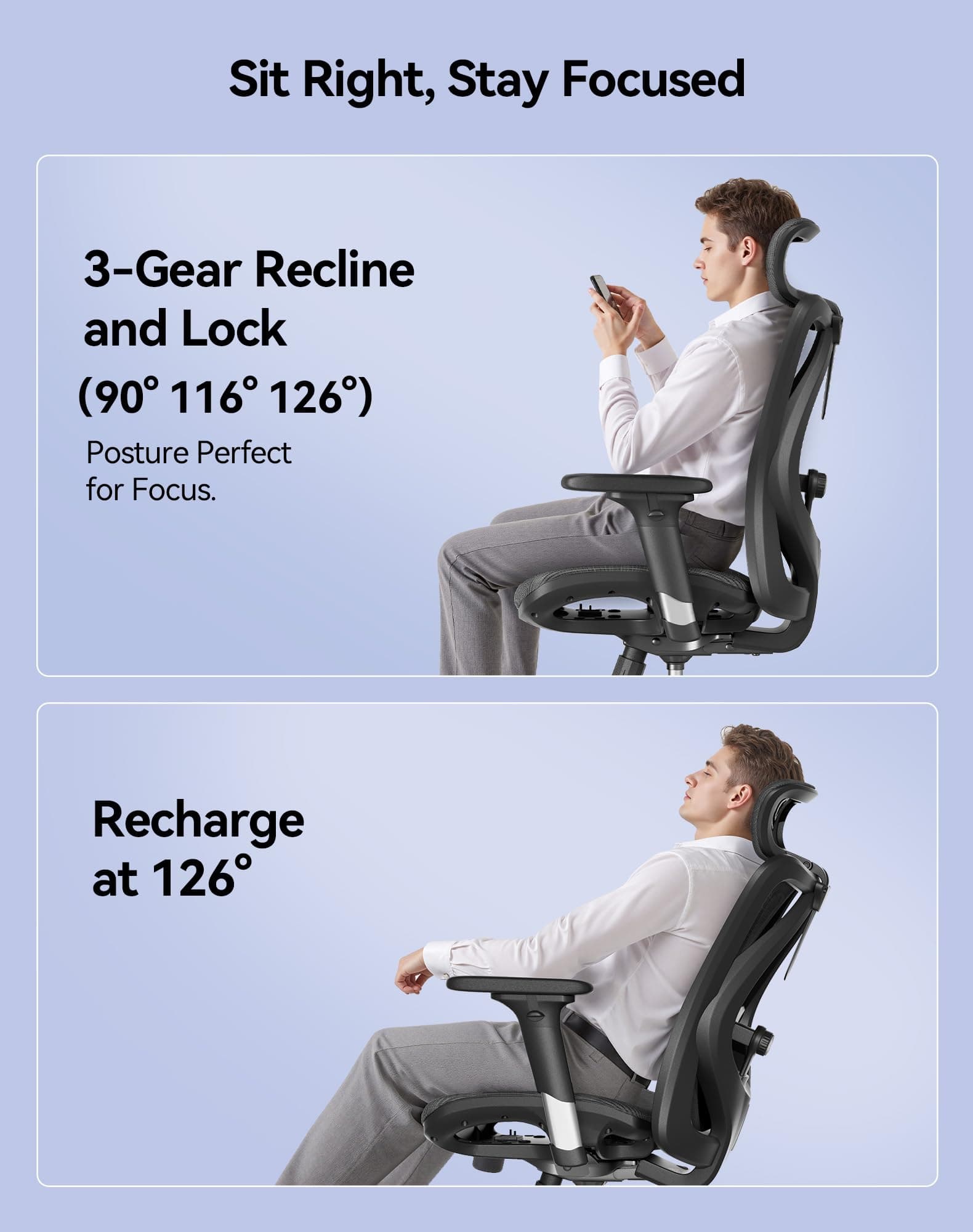 SIHOO M57 Ergonomic Office Chair, Mesh Back Desk Chair with 3D Armrests, view 7