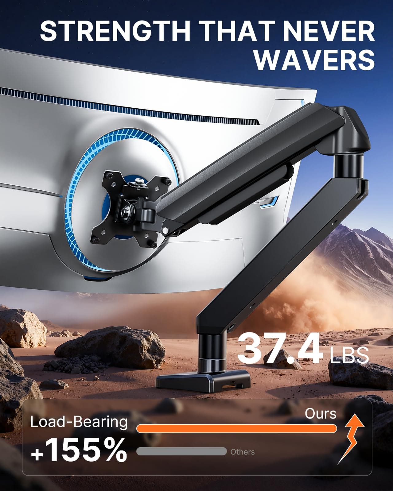 ErGear Heavy Duty Monitor Arm for 13-49″ Ultrawide Screens, 37.4 lbs Capacity, Full Motion Monitor Desk Mount, Rock-Solid Support, Dual C-Clamp & Grommet Mount, VESA 75x75/100x100mm, view 3
