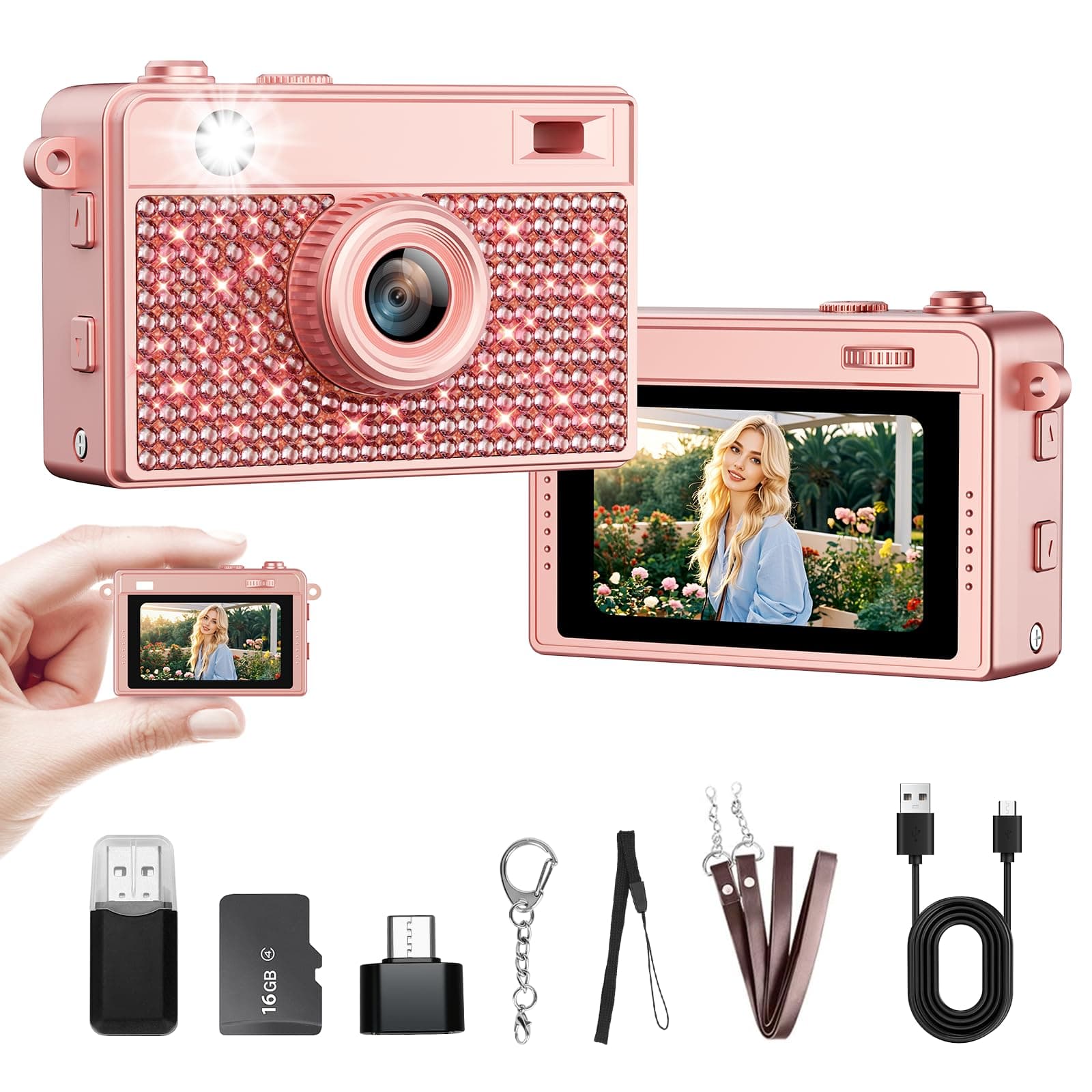 Trunsif Mini Camera - 2K Mini Digital Camera with 16GB Card,Long Battery Life,Travel Vlog & Photo Shooting Anytime,Fashion Accessories,Necklace & Keychain Camera,Gifts for Friends and Women,Rose Gold, TickClip Clip verdict
