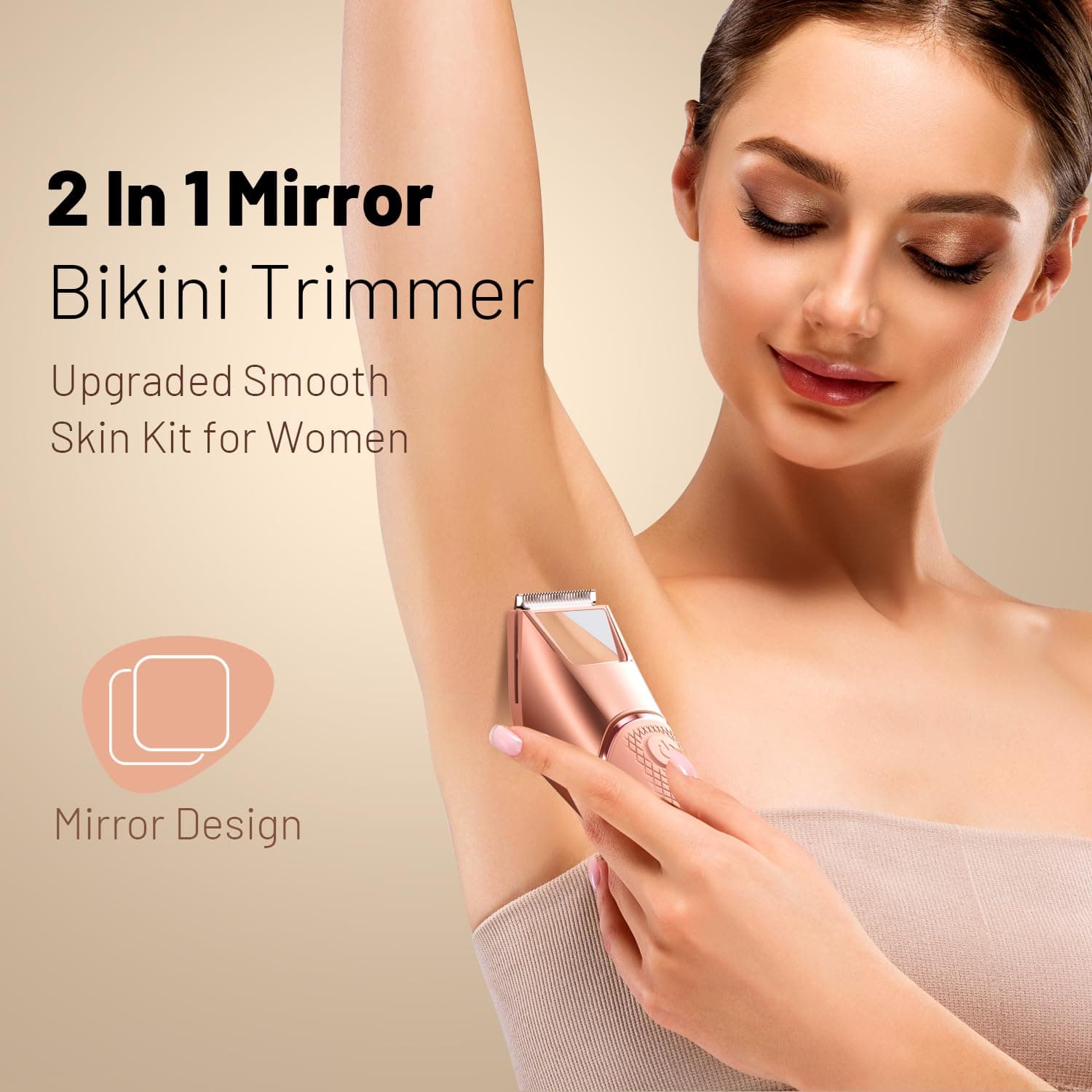 Rechargeable Bikini Trimmer for Women:Body Groomer with Mirror & LED Light for Shower Travel - IPX7 Waterproof Pubic Hair Razor, Ceramic Blades, Electric Shaver - Baby Pink, view 2