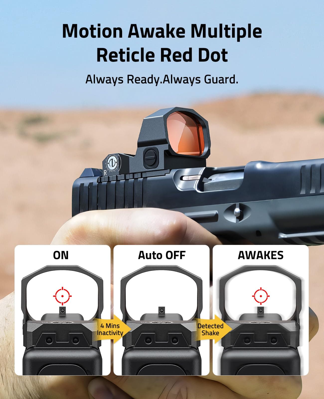 CVLIFE WolfCovert X S01 Competition Multiple Reticle Red Dot, 3 MOA Dot & 50 MOA Circle Optic, 28mm Large Len, Motion Awake Red Dot for RMR, Open Reflex Optic with Adapter Plate for MOS & Picatinny., view 5