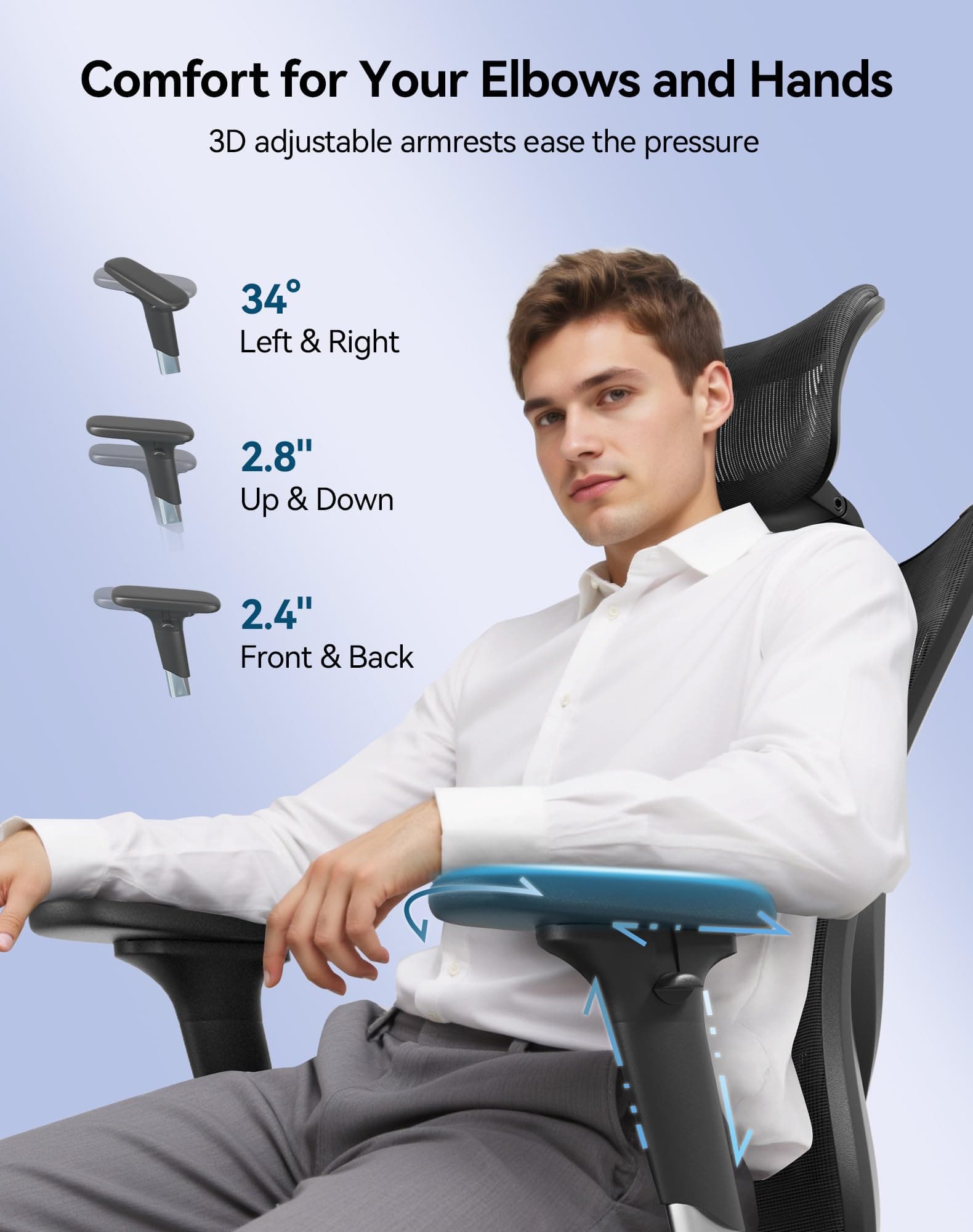 SIHOO M57 Ergonomic Office Chair, Mesh Back Desk Chair with 3D Armrests, view 6