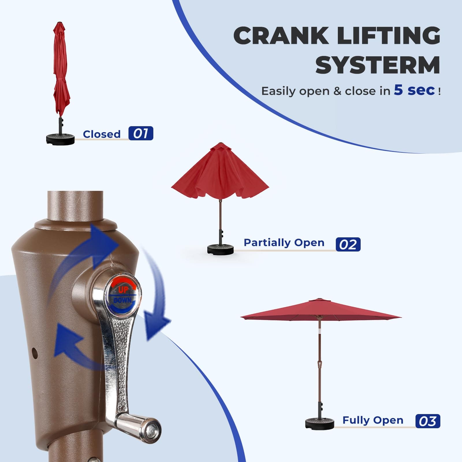 BRIOPAWS 9FT-Patio-Umbrella w/Push Button Tilt & Crank | Red, view 6
