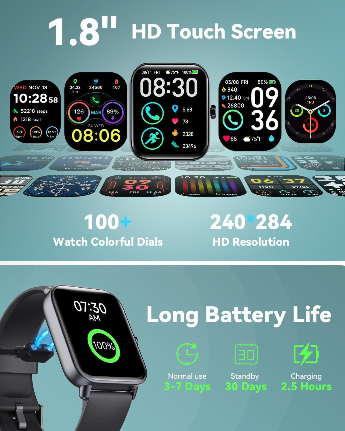 Quican Smart Watches for Women/Men, 2 Bands, Compatible for Android iPhone, view 7