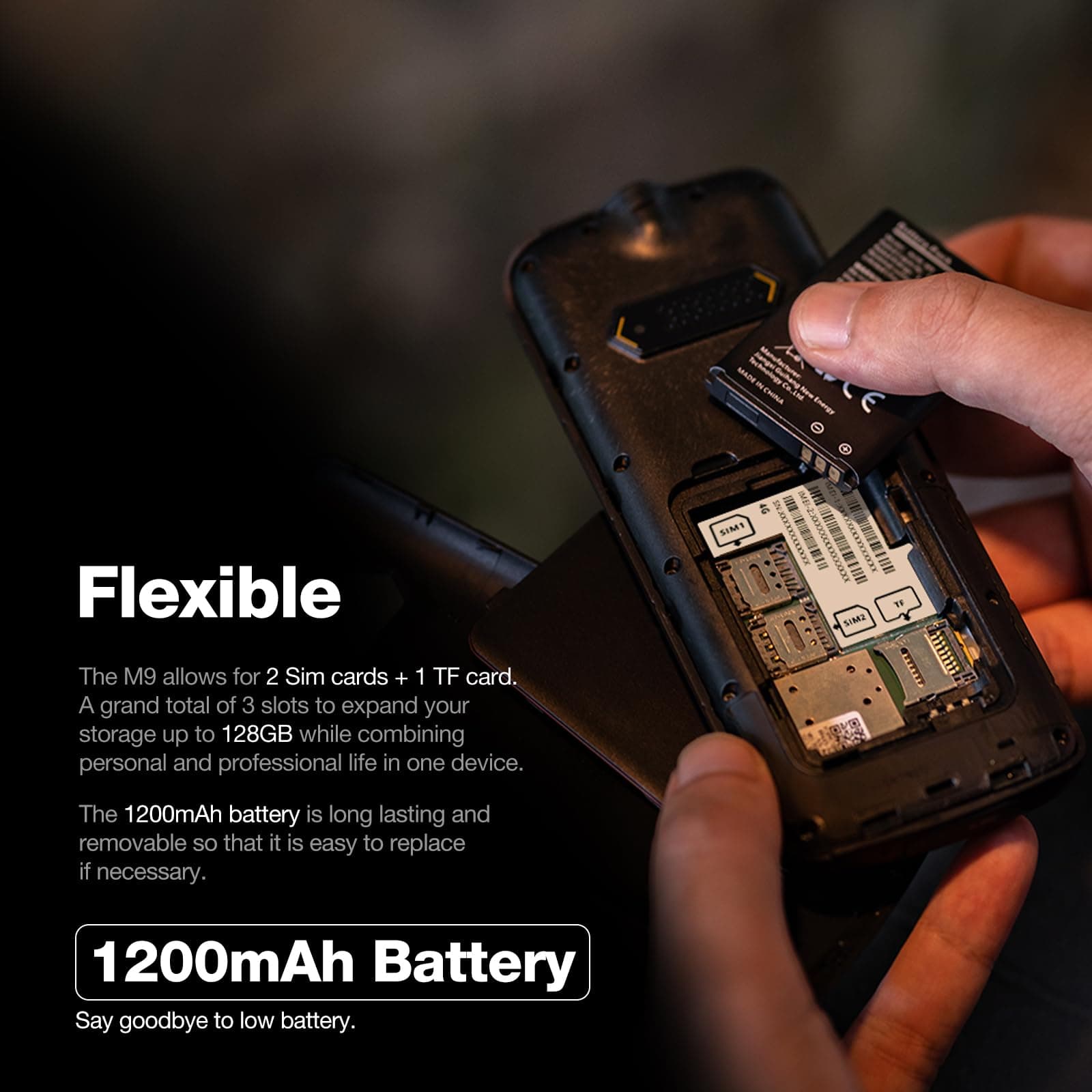 AGM M9 Rugged Feature Phone, 4G Basic Cell Phone, Simple Mobile Phone, Waterproof & Drop-Proof, Large Buttons, Large Fonts, Speed Dial, 3 Card Slots, FM Radio, Flashlight, 1200mAh, for T-Mobile ONLY, view 6