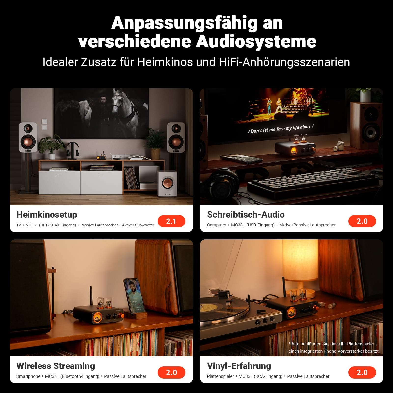 Fosi Audio MC331 Röhrenvollverstärker mit DAC, 2 Kanal Heim Stereo Audio Verstärker für HiFi Regallautsprecher/3,5mm Kopfhörer, Retro VU-Messer Vorverstärker mit Bluetooth und USB/Opt/Coax/RCA, view 6