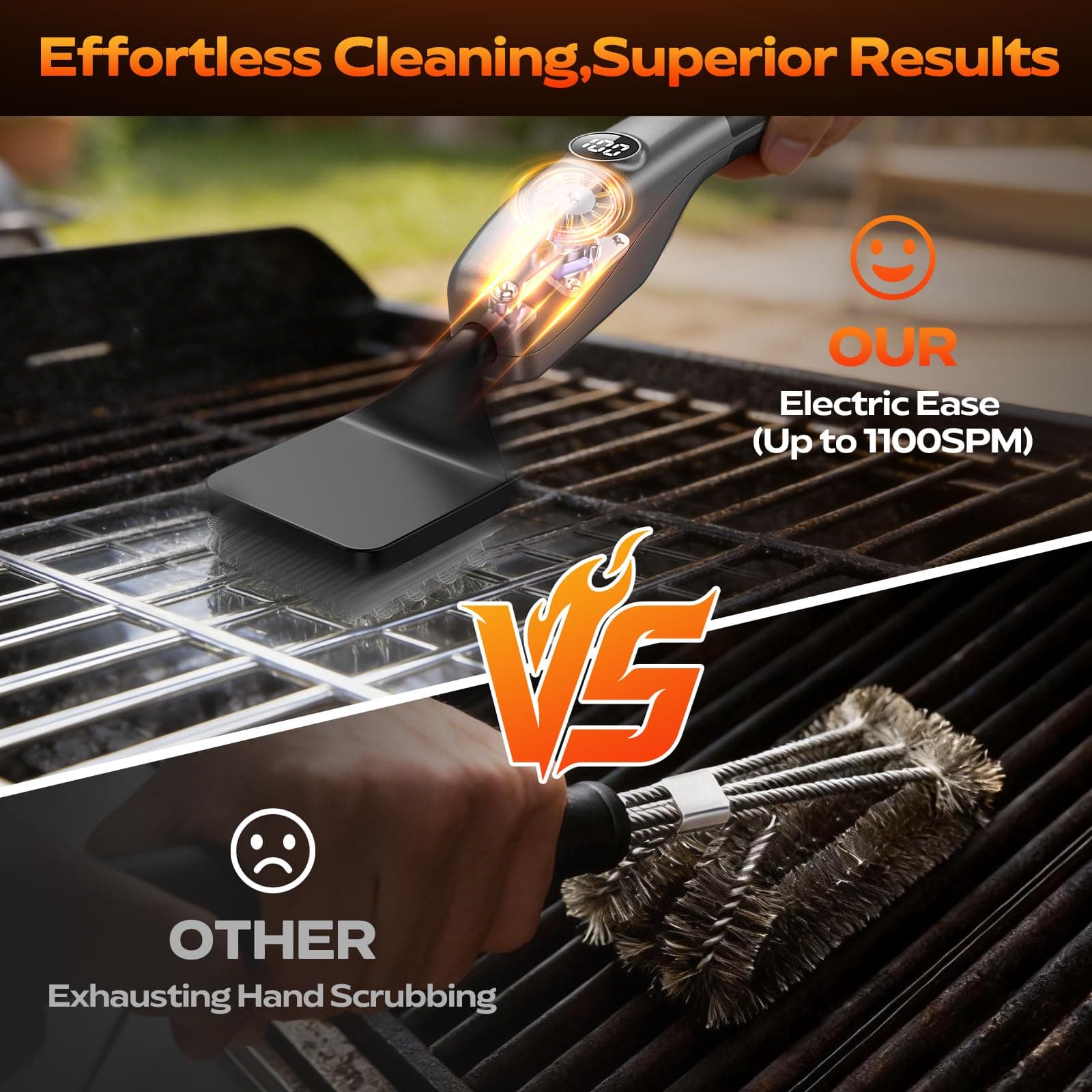 Reciprocating Electric Grill Brush, Fire-Resistant BBQ Grill Brush, Bristle-Free Grill Brush for Outdoor Grill, Grill Cleaner with 3 Heads, Grill Cleaning Brush with 3600 mAn, Silver, view 4