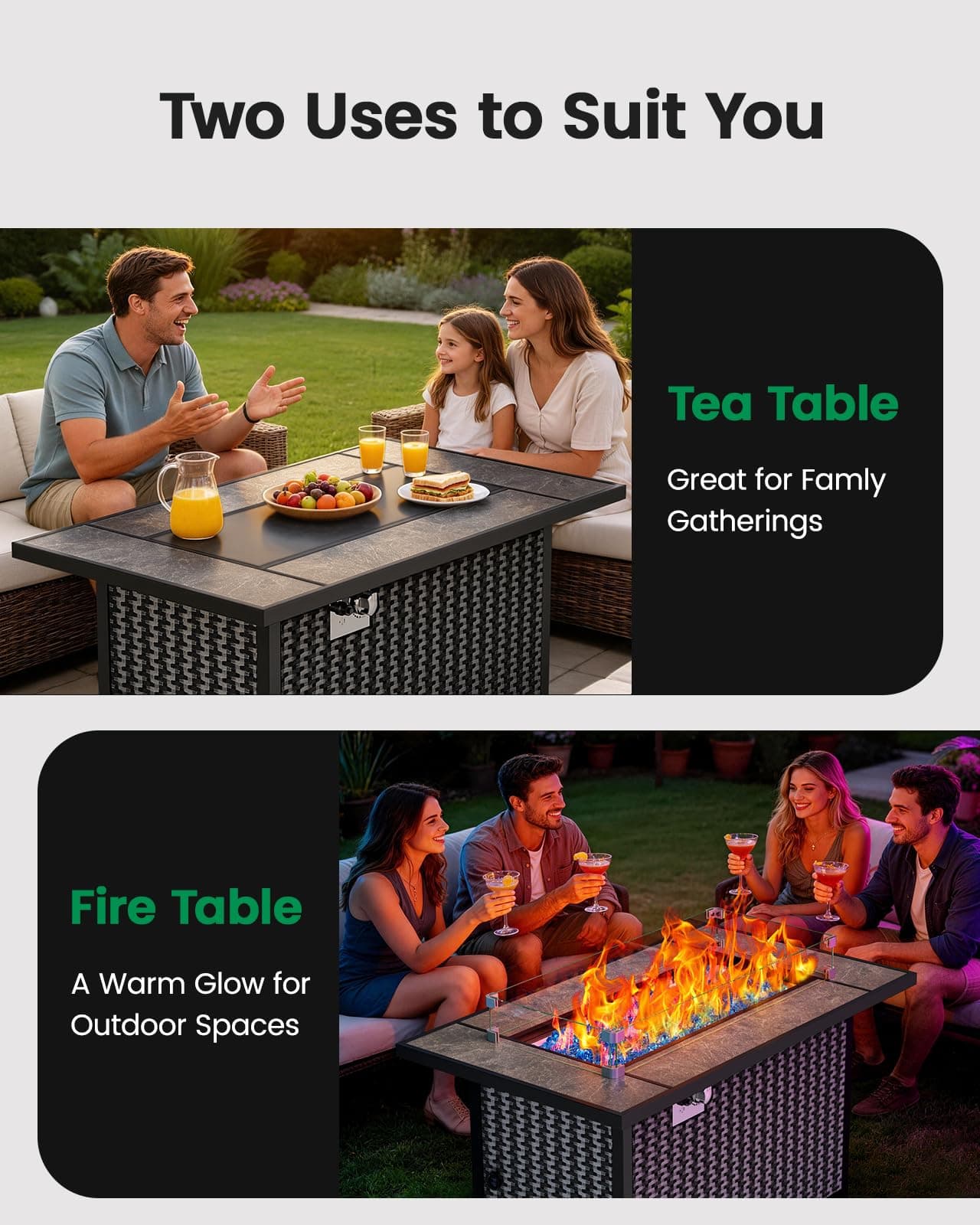 Ciays 43″ Fire Pit Table, Outdoor Propane Fire Pit Table with Premium Ceramic Tabletop, Glass Wind Guard, Lid, Glass Rock, 50,000 BTU CSA-Certified Gas Fire Pits for Outside Patio, Party, Deck, view 5