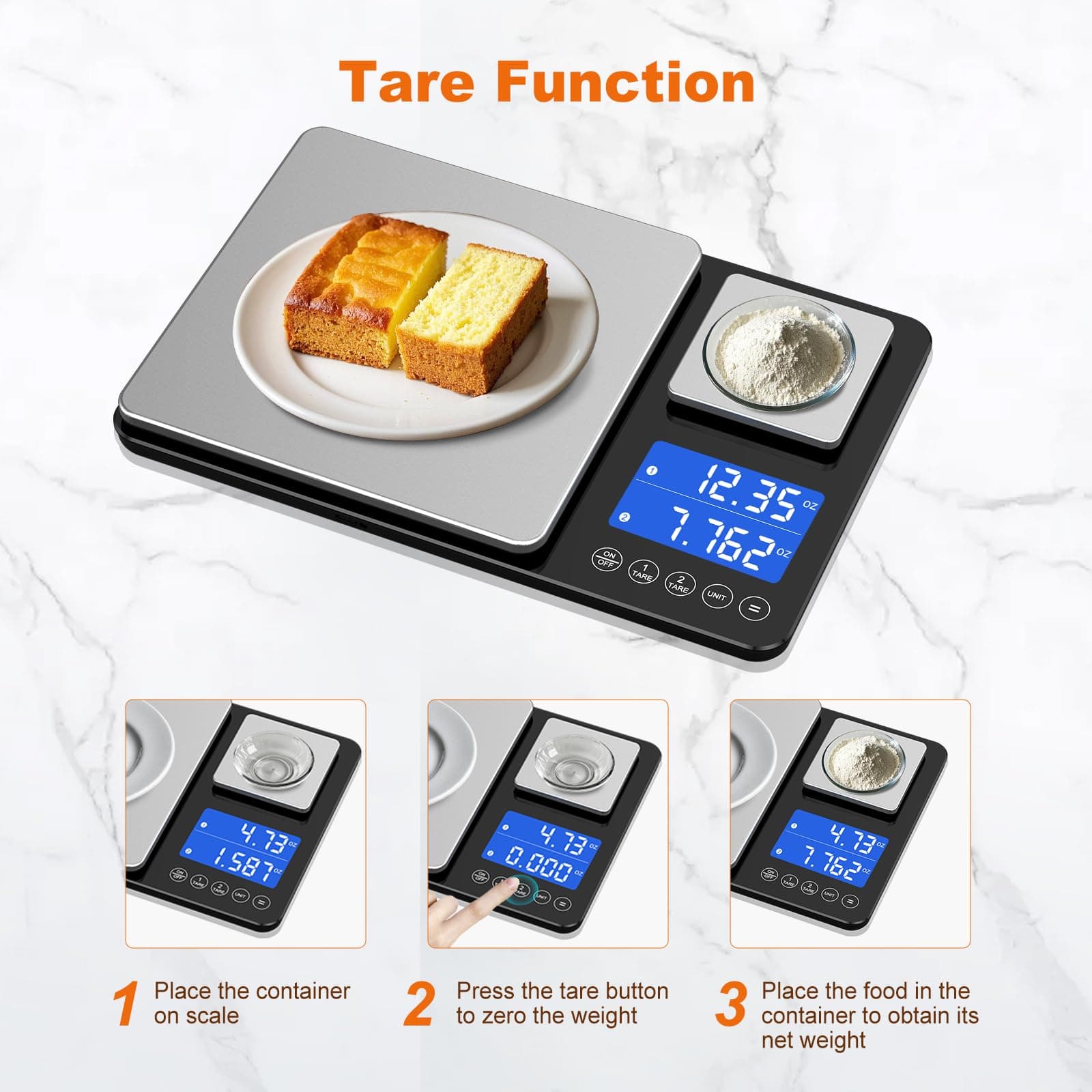 KUAIVO 0.001oz/33lbs Dual Platform Food Kitchen Scales Digital Weight Grams and Ounces, Two Precisions Kitchen Scale for Sourdough Bread, Baking and Cooking with 7 Units Tare, Accumulation Functions, view 4