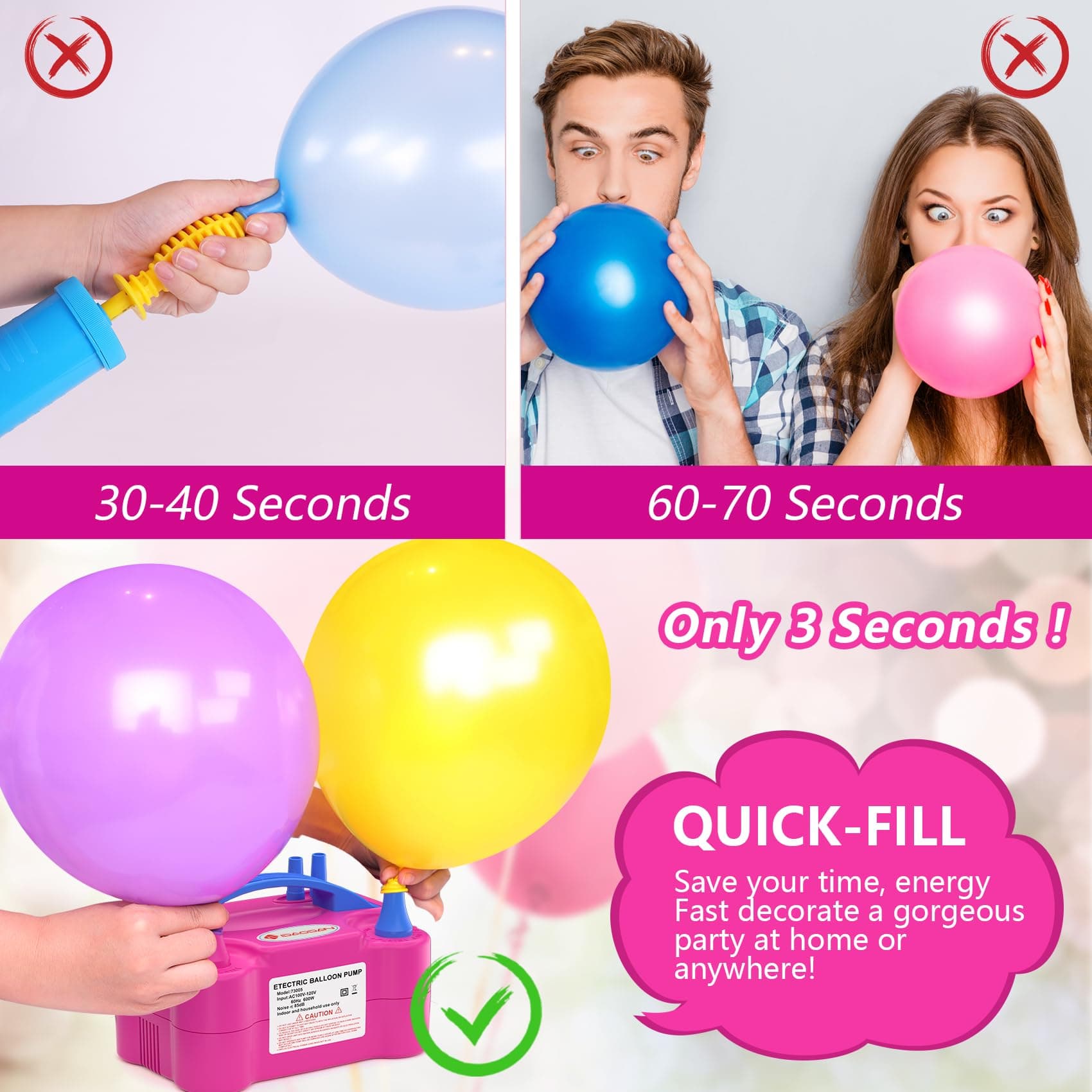 IDAODAN Electric Balloon Pump, Portable Electric Balloon Blower Machine Inflator Air Pump for Party Decorations, view 3