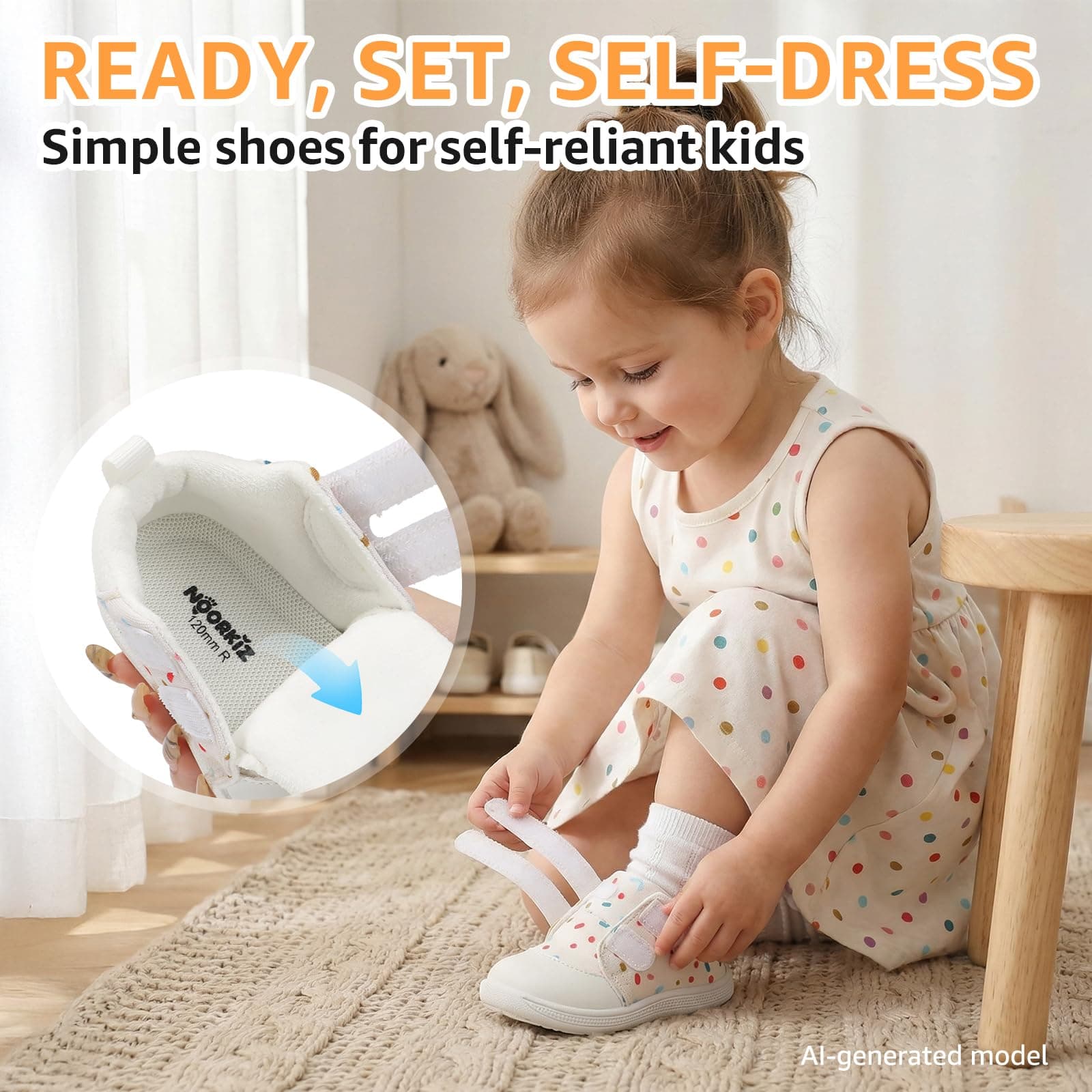 noorkiz Baby First Walking Shoes Wide Toe Box Barefoot Beige White Size 5, view 9
