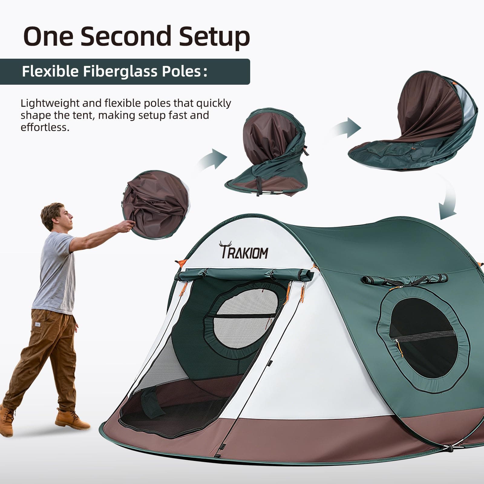Trakiom Pop Up Tent 4 Person Instant Waterproof Camping Vestibule, view 2
