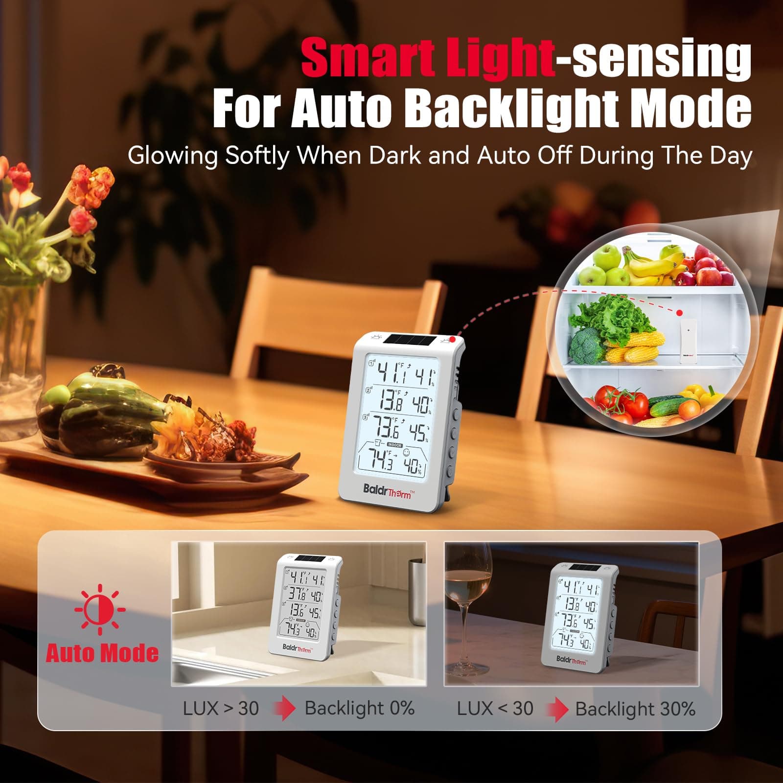 Wireless Freezer Monitor with 3 Sensors, 328ft Long Range Digital Refrigerator Thermometer with Min/Max Temp and Smart Adjustable Backlight, for Home, Garage & Breast Milk, White, view 2