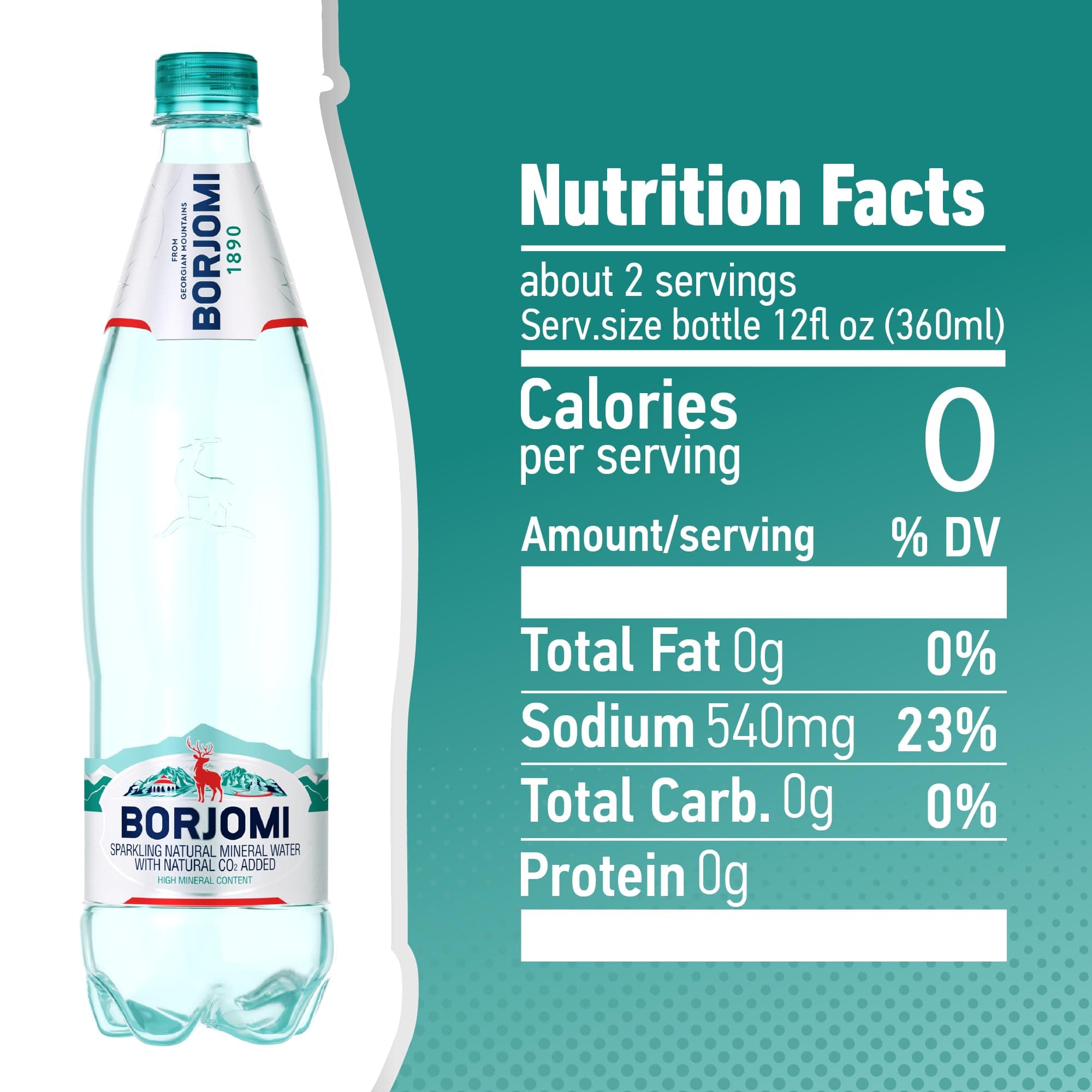 BORJOMI Sparkling Mineral Water with Natural Minerals - Crisp and Bold Taste - PET Bottles - 25.3 oz, Bottled Water 6 Pack, view 2