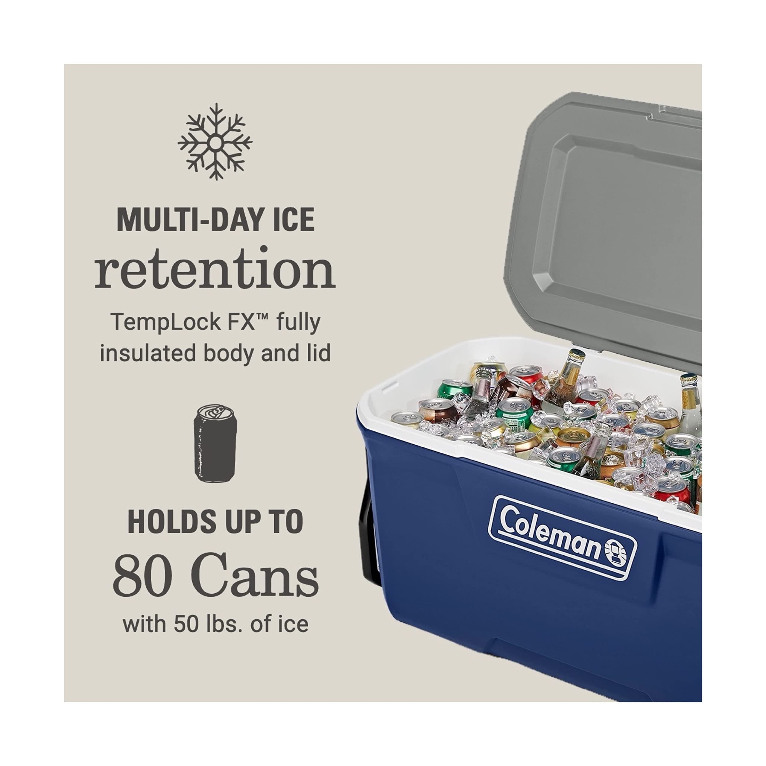 Coleman Classic Series Insulated Portable Rolling Cooler with Wheels, Leak-Resistant Outdoor Hard Cooler Keeps Ice up to 5 Days, 100-Quart, view 2