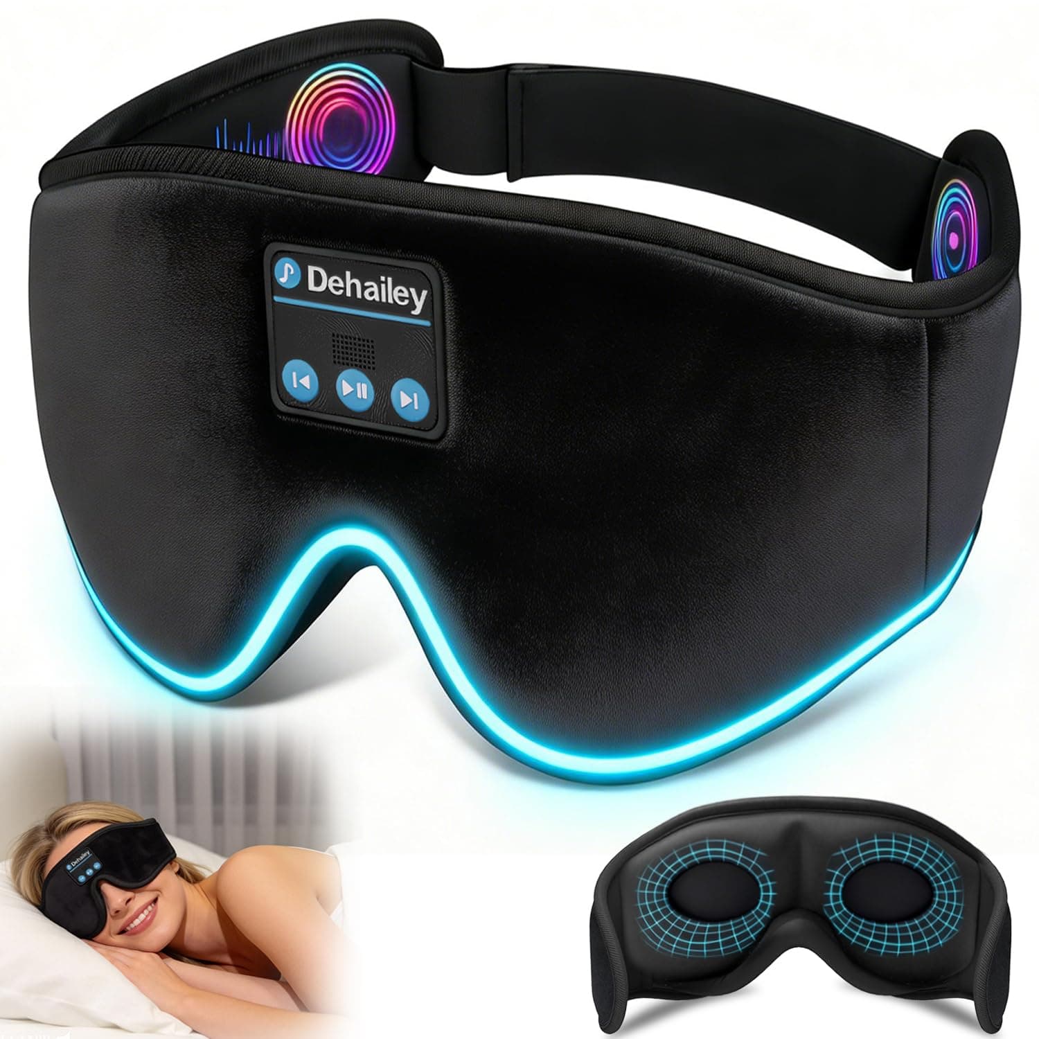 Dehailey Sleep Headphones, 3D Sleep Mask with Bluetooth Headphones, 100% Light Blocking Music Eye Mask, Sleeping Headphones for Side Sleepers Sleeping Mask Thin Stereo Speakers Perfect for Sleeping, TickClip Clip verdict