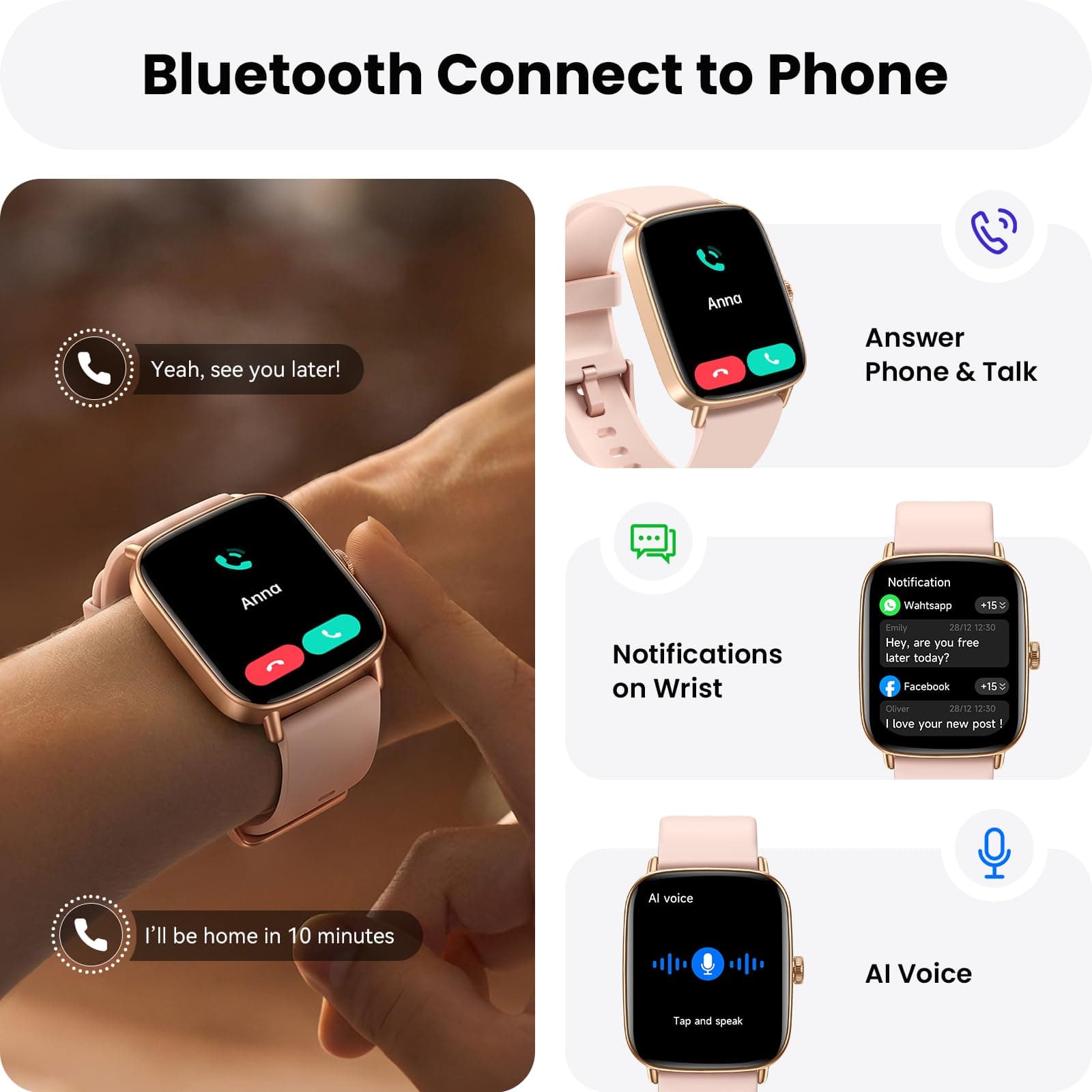ENOMIR Smart Watch for Women Answer Phone Health Monitoring with 2 Bands, view 2