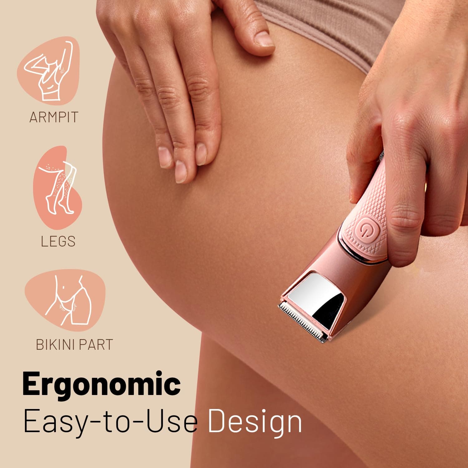 Rechargeable Bikini Trimmer for Women:Body Groomer with Mirror & LED Light for Shower Travel - IPX7 Waterproof Pubic Hair Razor, Ceramic Blades, Electric Shaver - Baby Pink, view 5