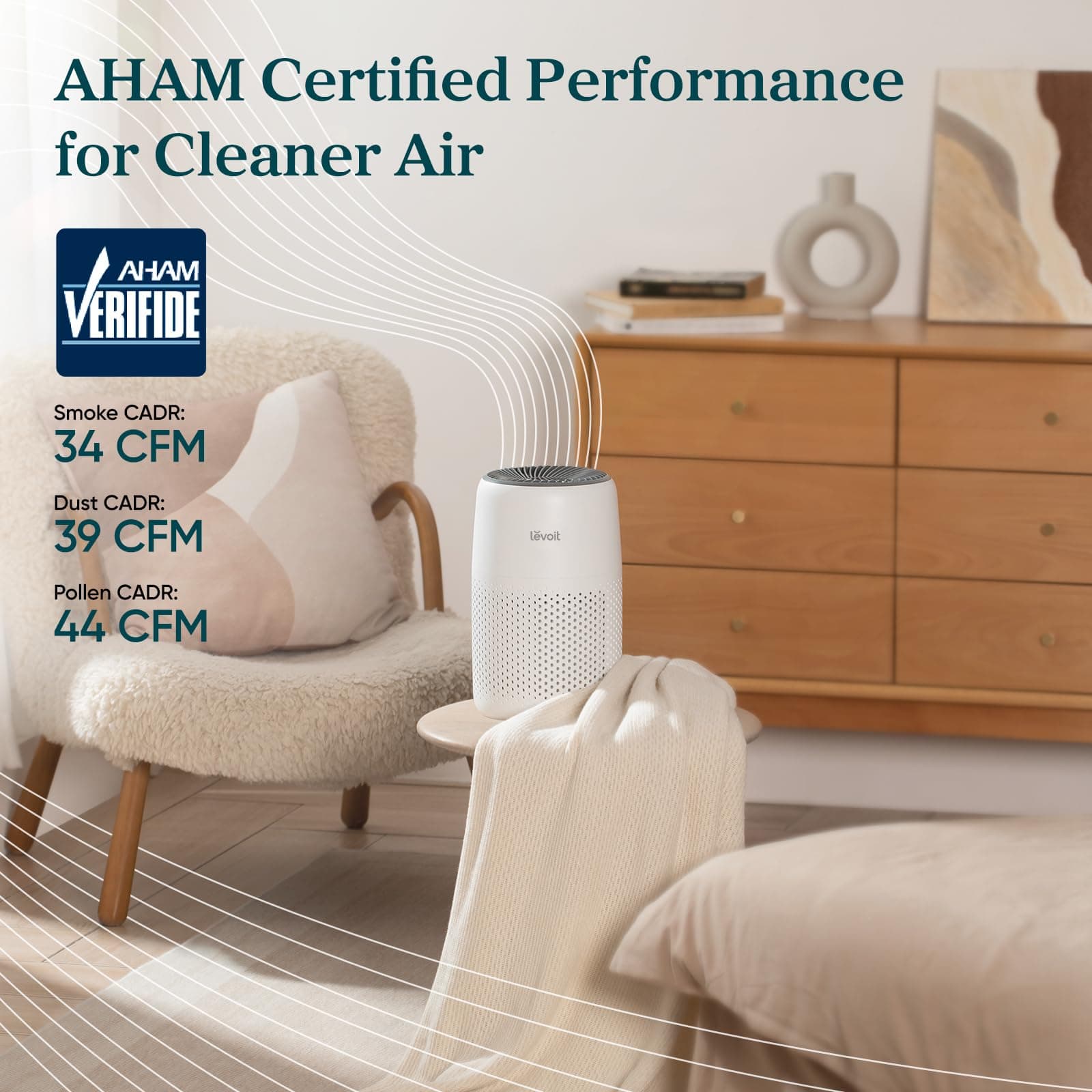 LEVOIT Air Purifiers for Bedroom Home Dorm, AHAM VERIFIDE, 3-in-1 Filter Cleaner With Aroma Pad, Filters Smoke, Allergens, Pet Dander, Odor, Dust, Office, Desktop, Core Mini-P, White, view 4