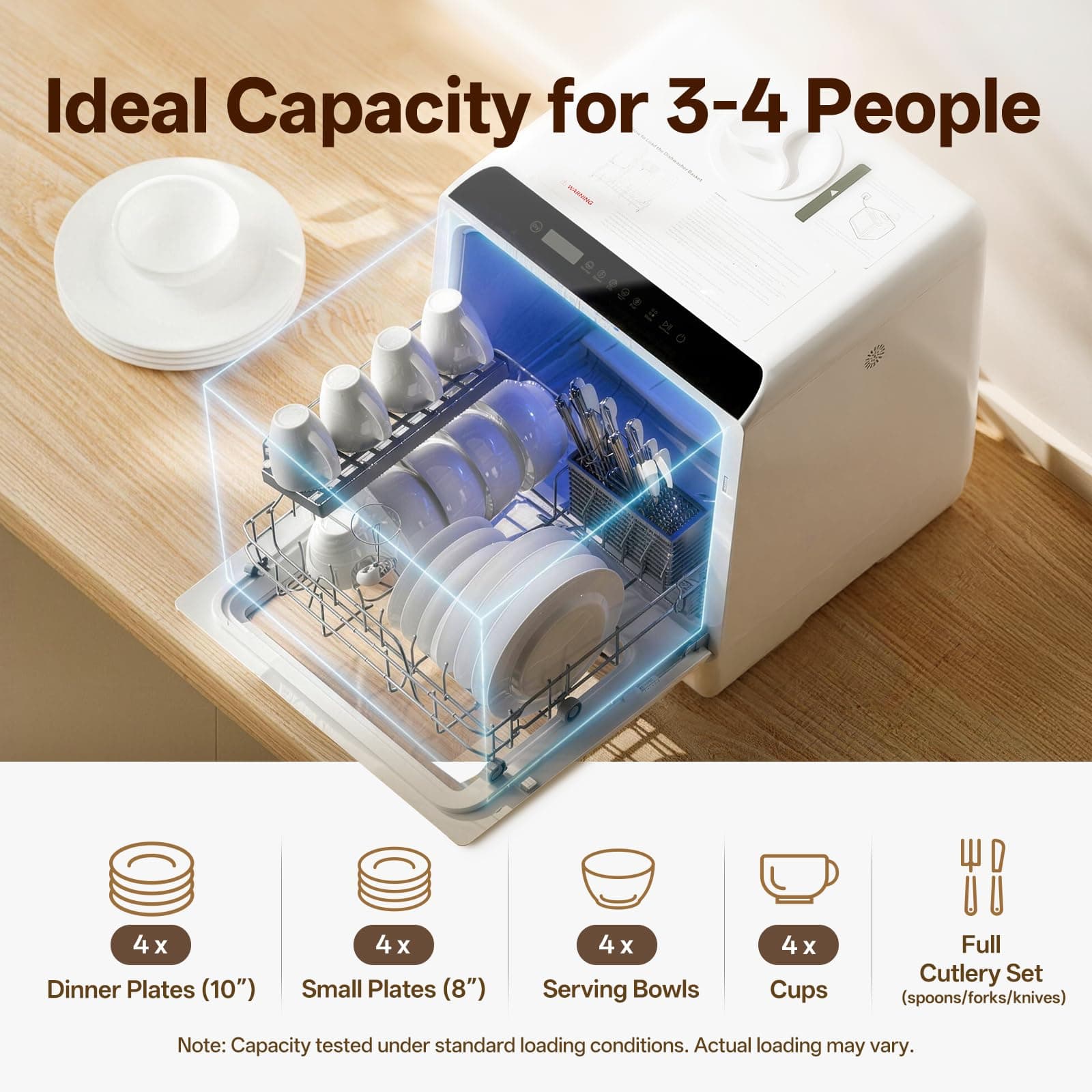 NOVETE Portable Countertop Dishwashers, Compact Dishwashers with 5L Built-in Water Tank & Inlet Hose, 5 Washing Programs, Baby Care, Air-Dry Function and LED Light for Small Apartments, view 6
