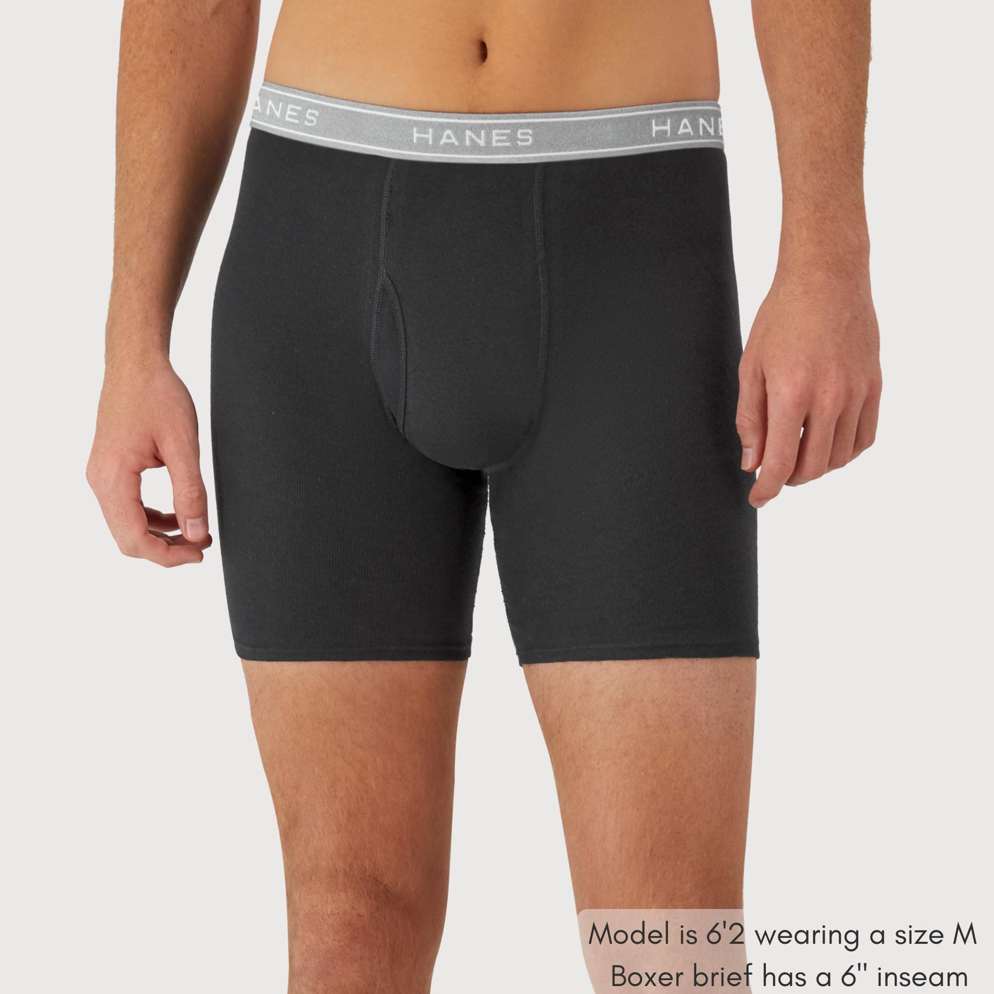 Hanes Men's Boxer Soft Breathable Cotton ComfortFlex Waistband, Multipack Brief Underwear, 6 Pack - Black/Gray, Large, view 2