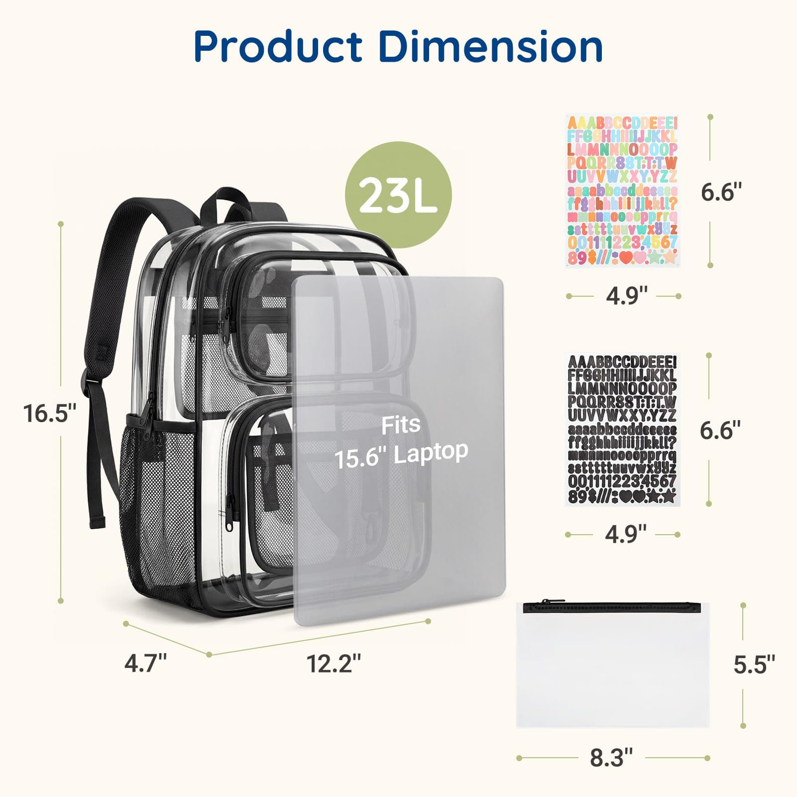 mommore Clear Backpack Set 17" Heavy Duty PVC Bookbag for School, view 4
