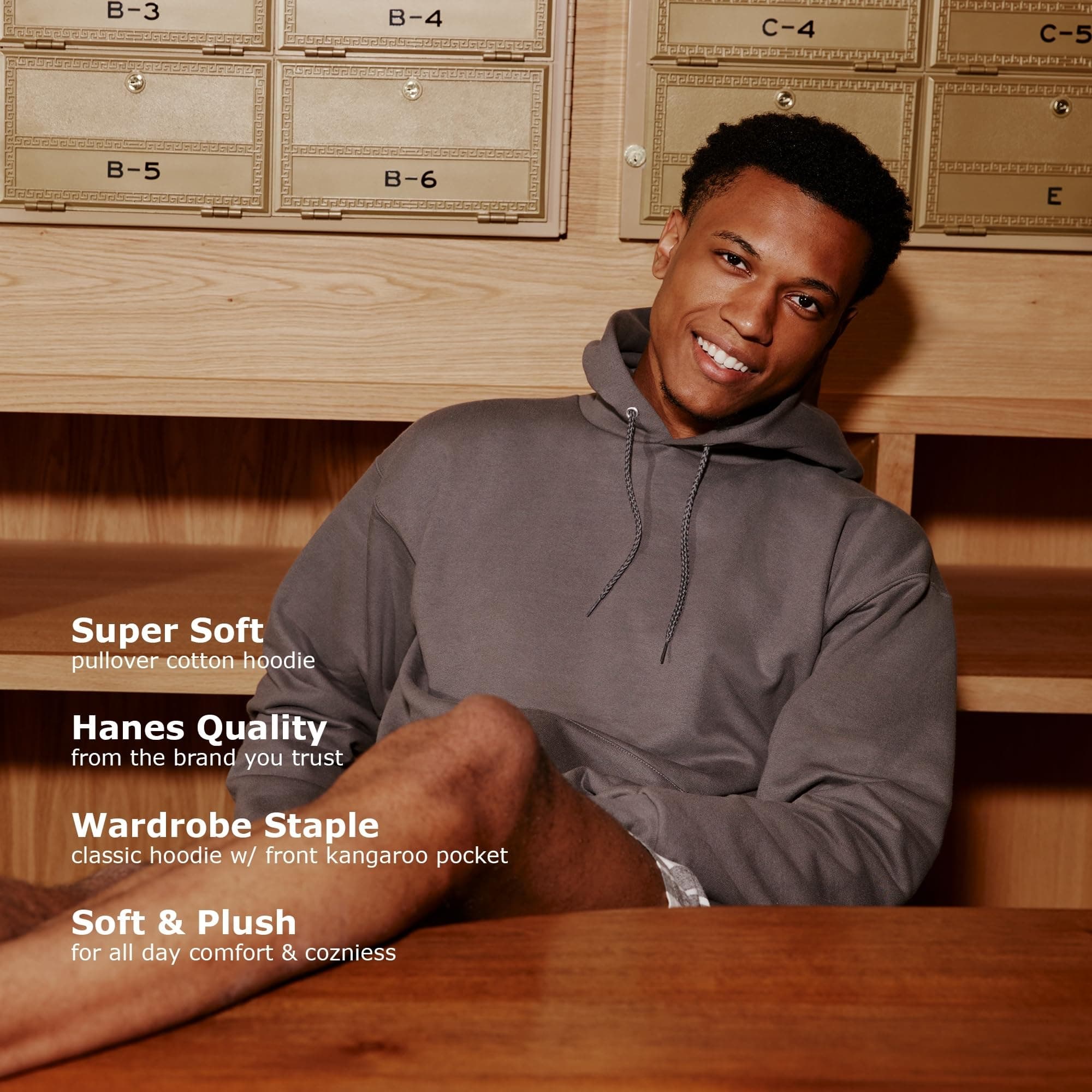 Hanes Men's Pullover EcoSmart Hooded Sweatshirt, Navy, Large, view 7