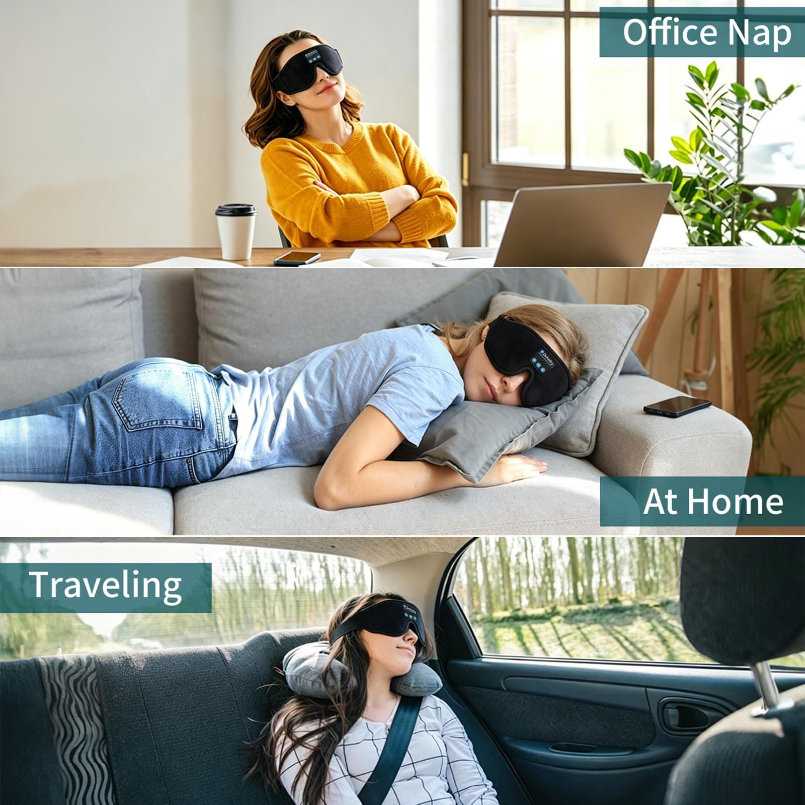 Dehailey Sleep Headphones, 3D Sleep Mask with Bluetooth Headphones, 100% Light Blocking Music Eye Mask, Sleeping Headphones for Side Sleepers Sleeping Mask Thin Stereo Speakers Perfect for Sleeping, view 8