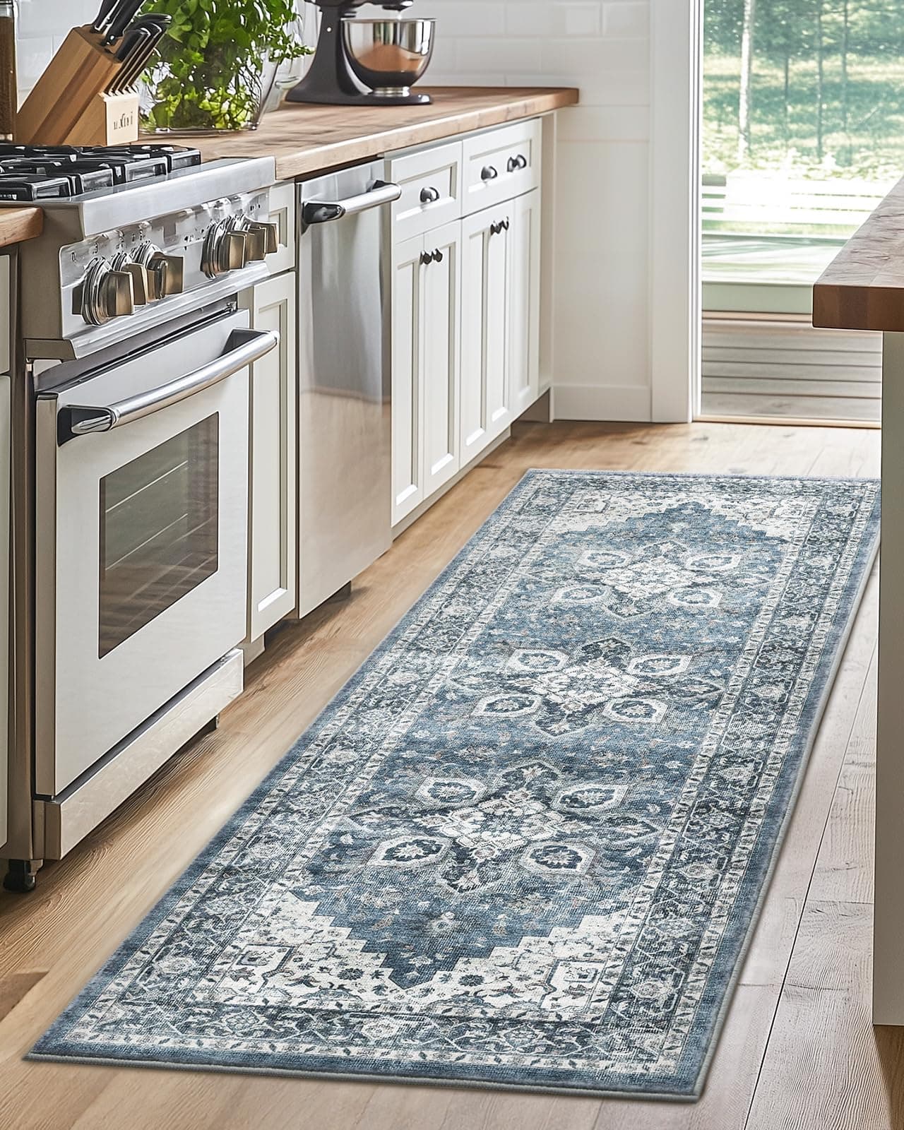AMADA HOMEFURNISHING 2x6 Washable Runner Rug, Low-Profile Kitchen Rugs with Non-Slip Backing & Durable Edge Binding, Vintage Entryway Runner Rug for Bedroom & Hallway, view 4