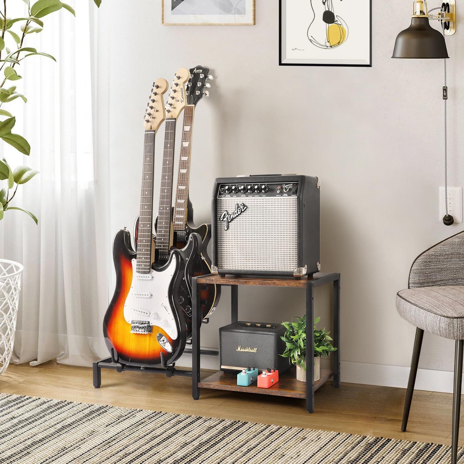 Bikoney Guitar Stands Floor with Guitar Amp Stand Vintage Brown, view 5