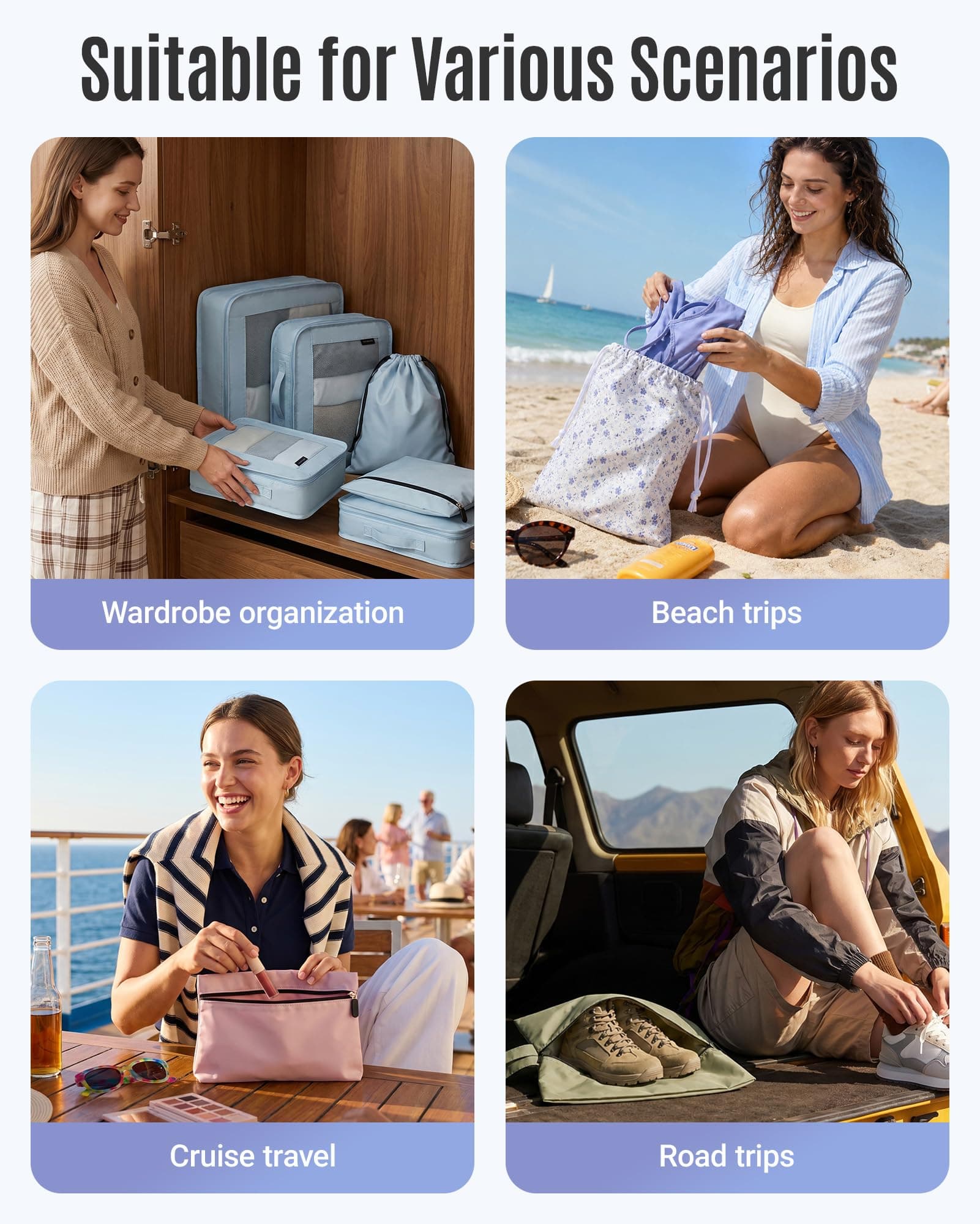 LIGHT FLIGHT 8 Set Packing Cubes for Travel, Cruise Ship Travel Essentials, view 2