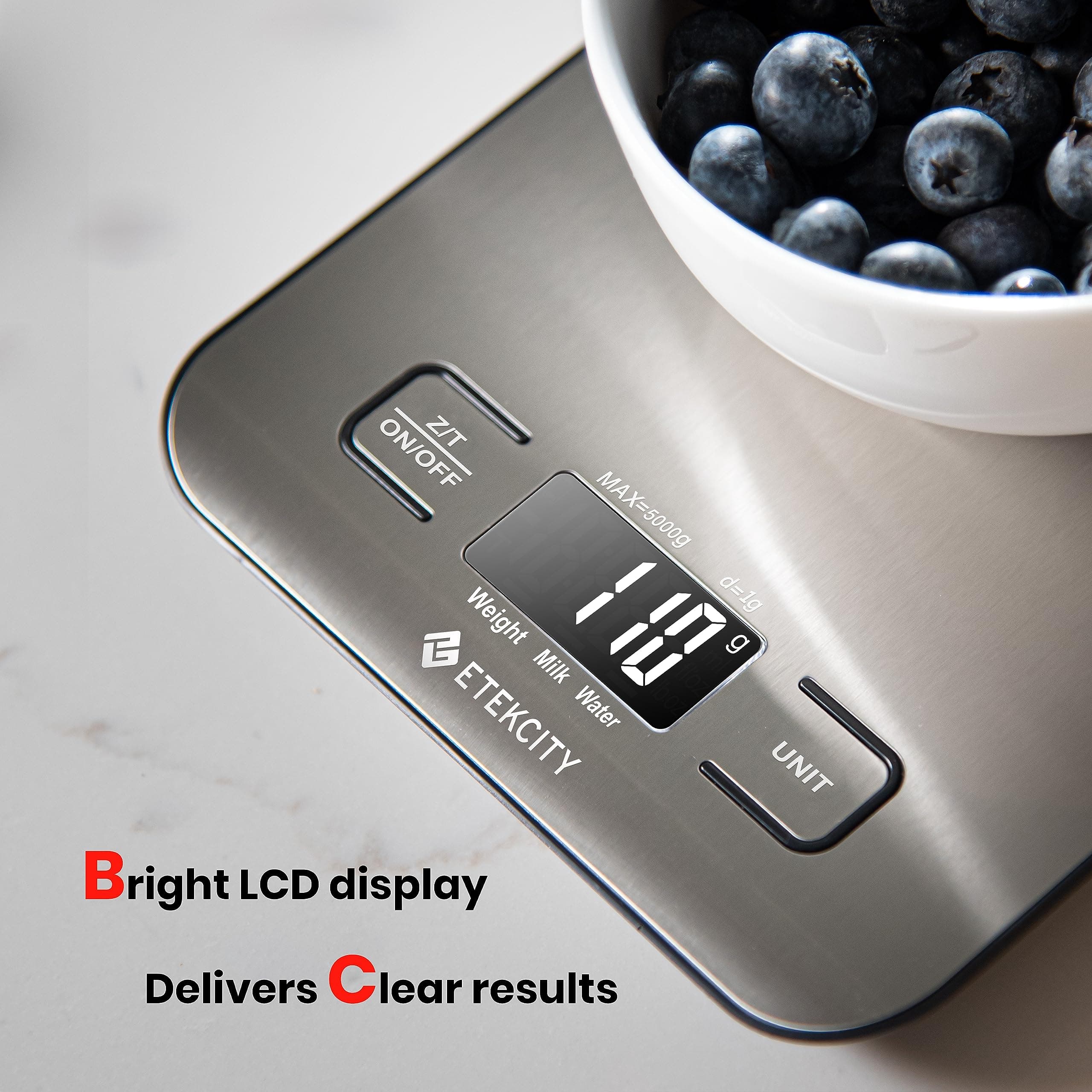 Etekcity Food Kitchen Scale, Digital Grams and Ounces for Weight Loss, Baking, Cooking, Keto and Meal Prep, LCD Display, Medium, 304 Stainless Steel, view 4